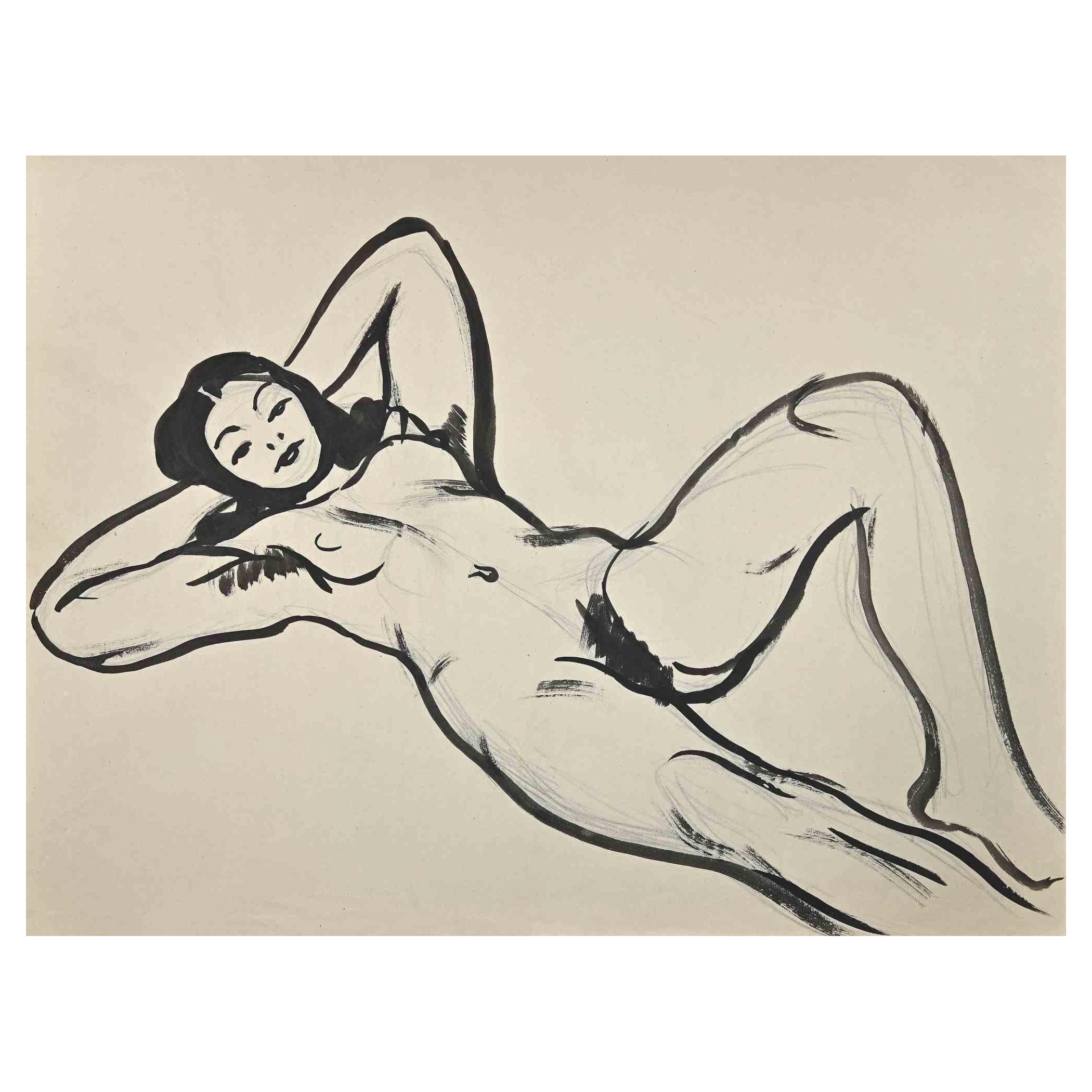 Nude - Original Watercolour by Jean Delpech - Mid 20th century