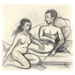 Paar – Originalzeichnung von Jean Delpech – Mitte des 20. Jahrhunderts
