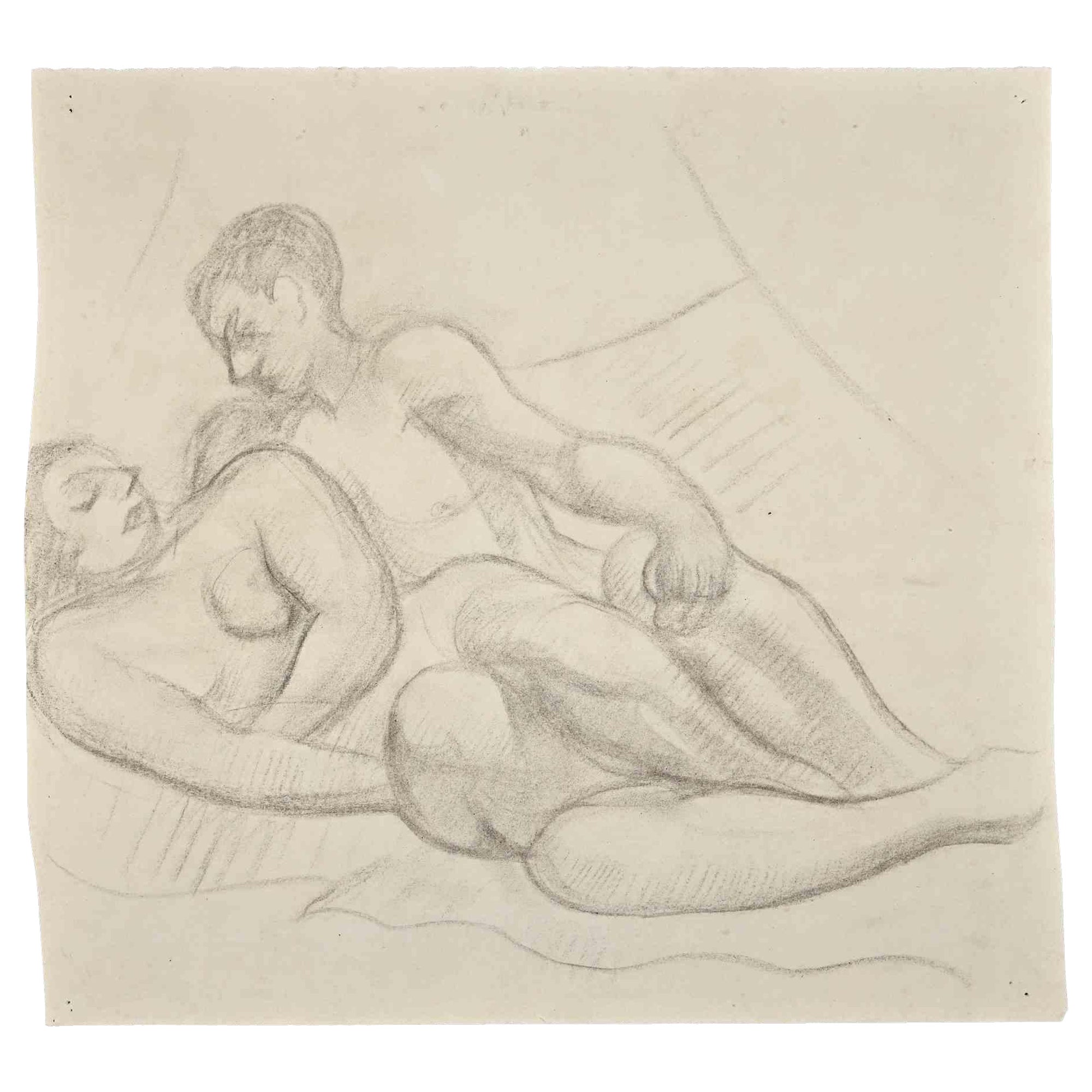 Couple - Original Drawing by Jean Delpech - Mid 20th century