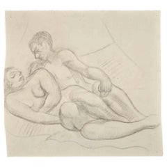 Vintage Couple - Original Drawing by Jean Delpech - Mid 20th century
