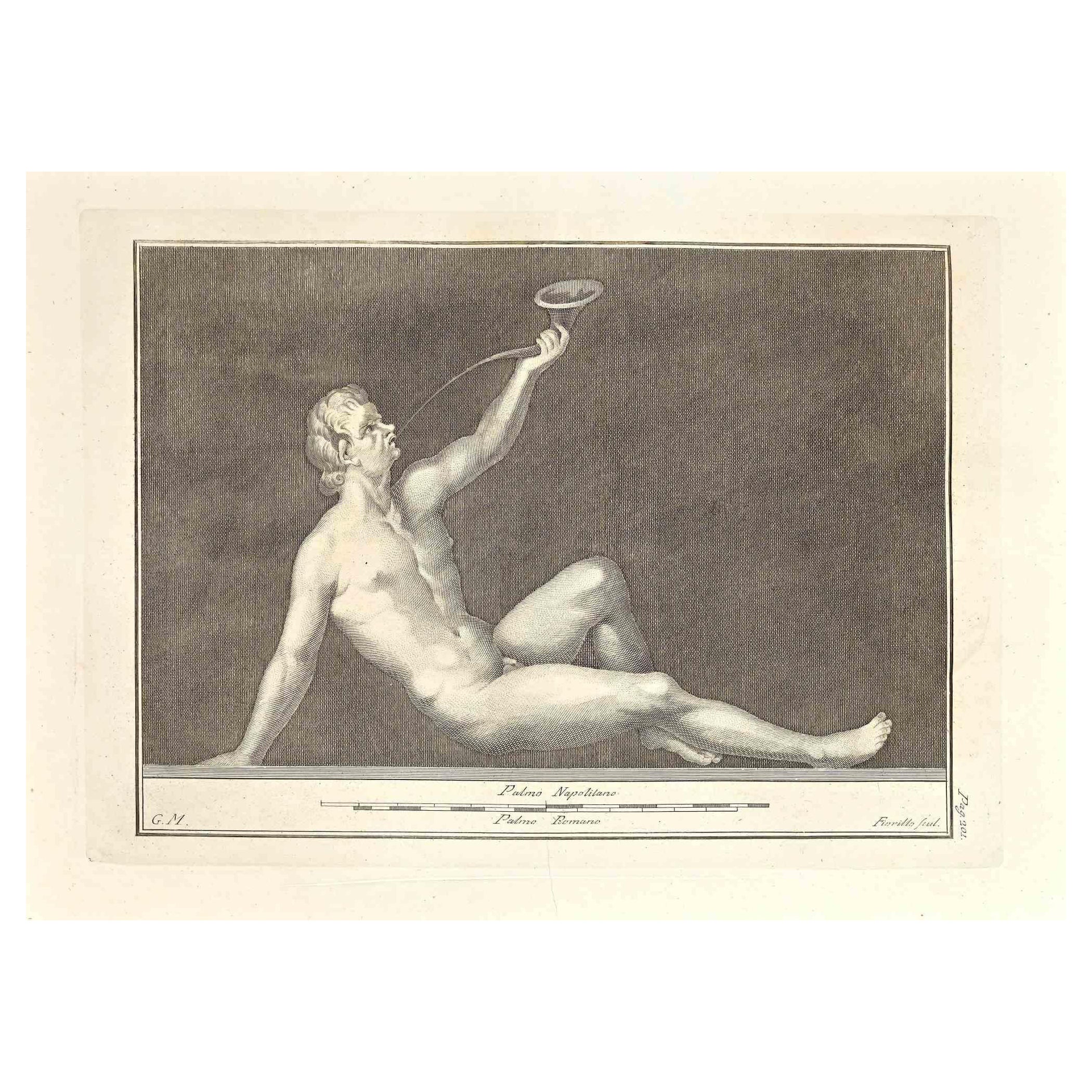 Nude Print Giovanni Elia Morghen - Ancienne gravure romaine Fresco Herculaneum d'origine de G. Morghen  XVIIIe siècle