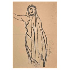 Frau – Original-Aquarell von Jean Delpech – Mitte des 20. Jahrhunderts