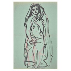 Vintage Woman - Original Watercolour by Jean Delpech - Mid 20th century