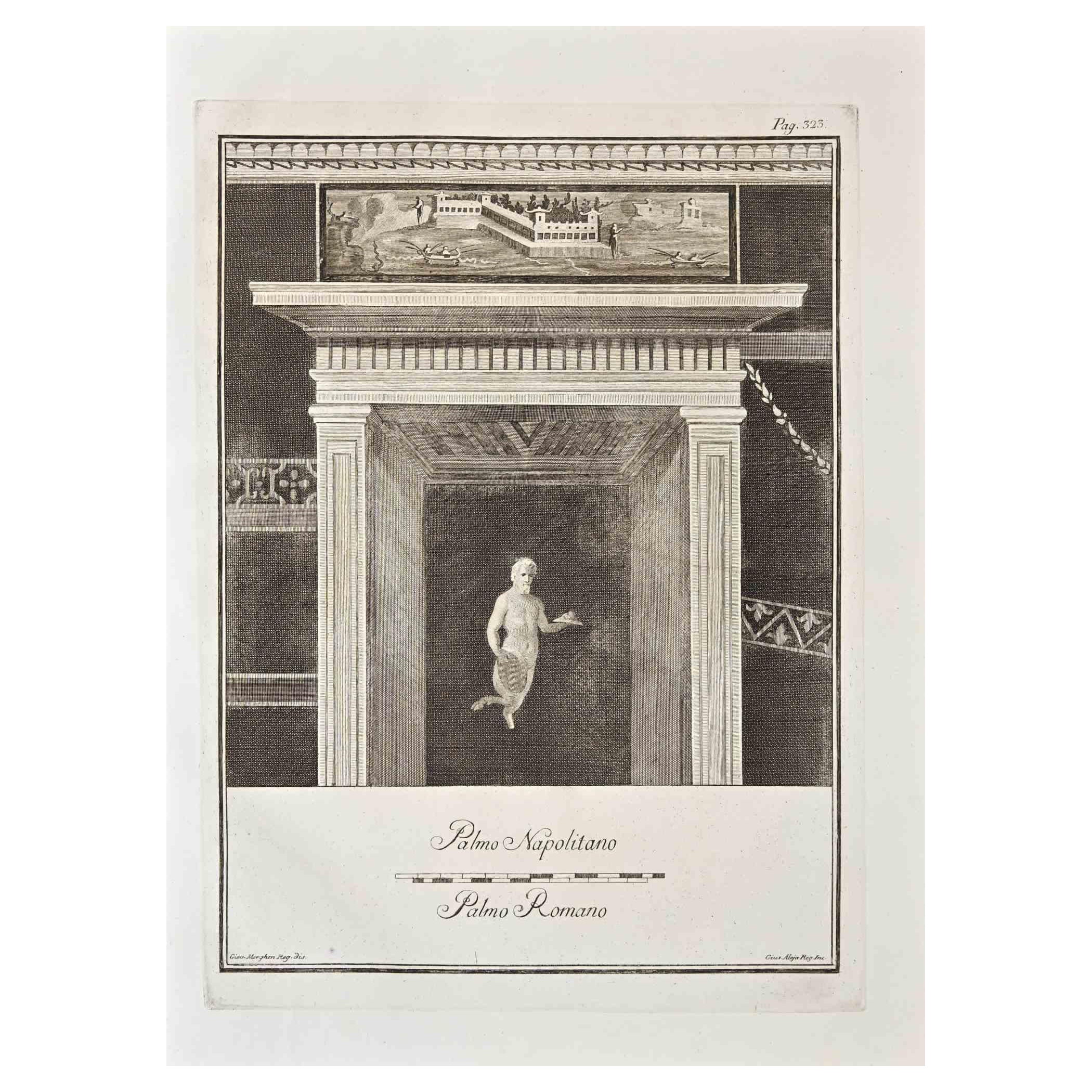 Giovanni Elia Morghen Figurative Print - Ancient Roman Fresco Herculaneum - Original Etching G. Morghen  - 18th Century