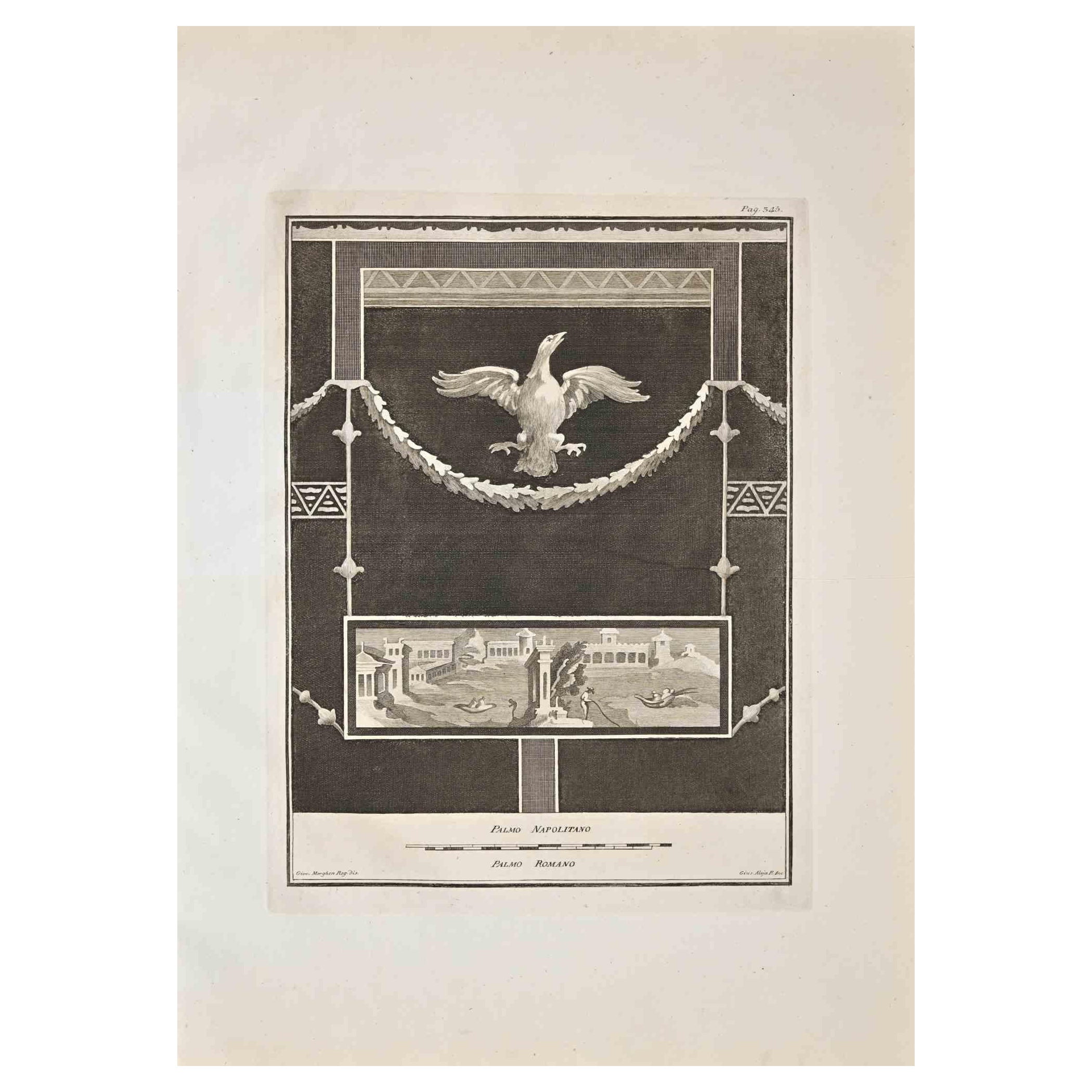 Giovanni Elia Morghen Figurative Print - Ancient Roman Fresco Herculaneum - Etching G. Morghen  - 18th Century