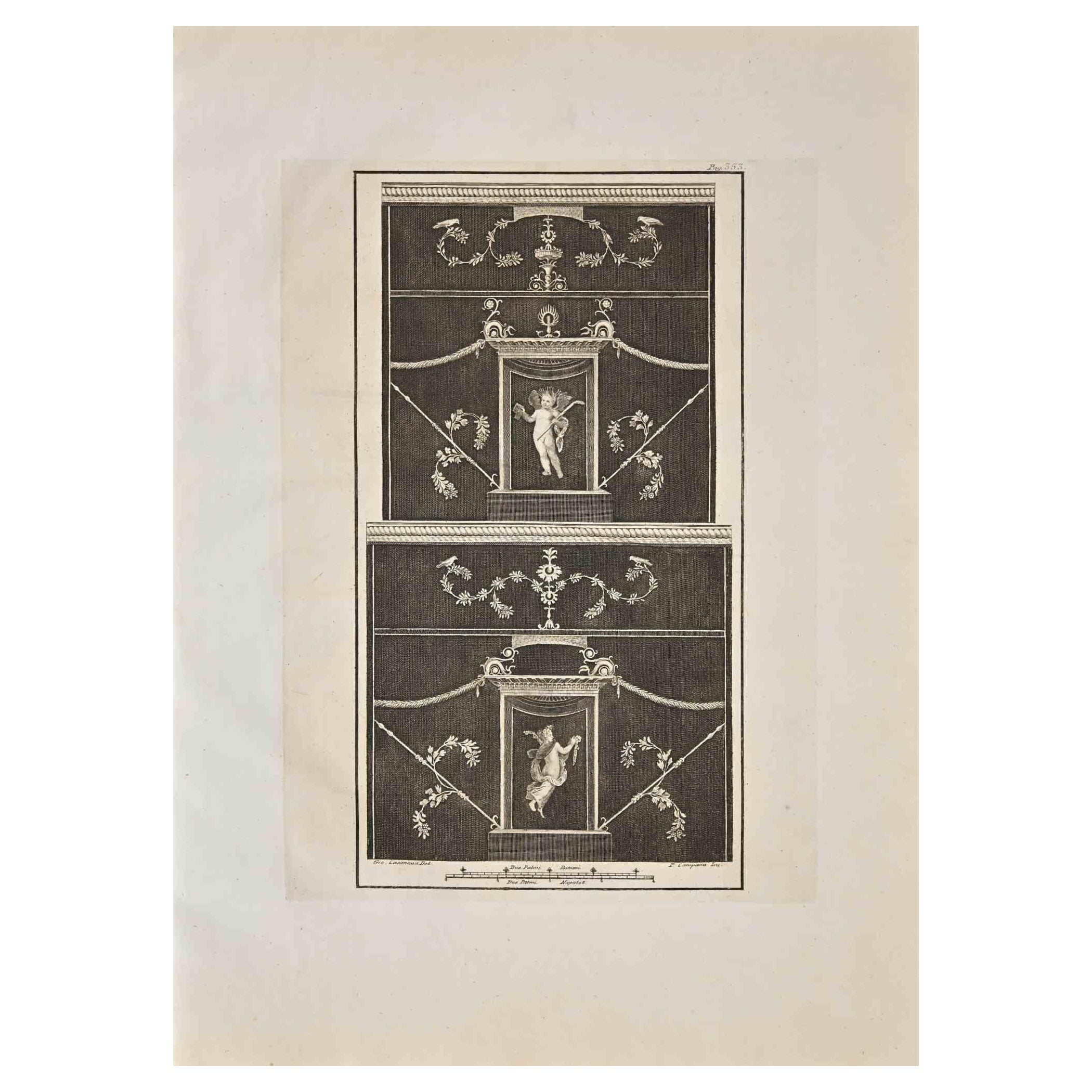 Pietro Campana Figurative Print - Ancient Roman Fresco Herculaneum -  Etching P. Campana - 18th Century