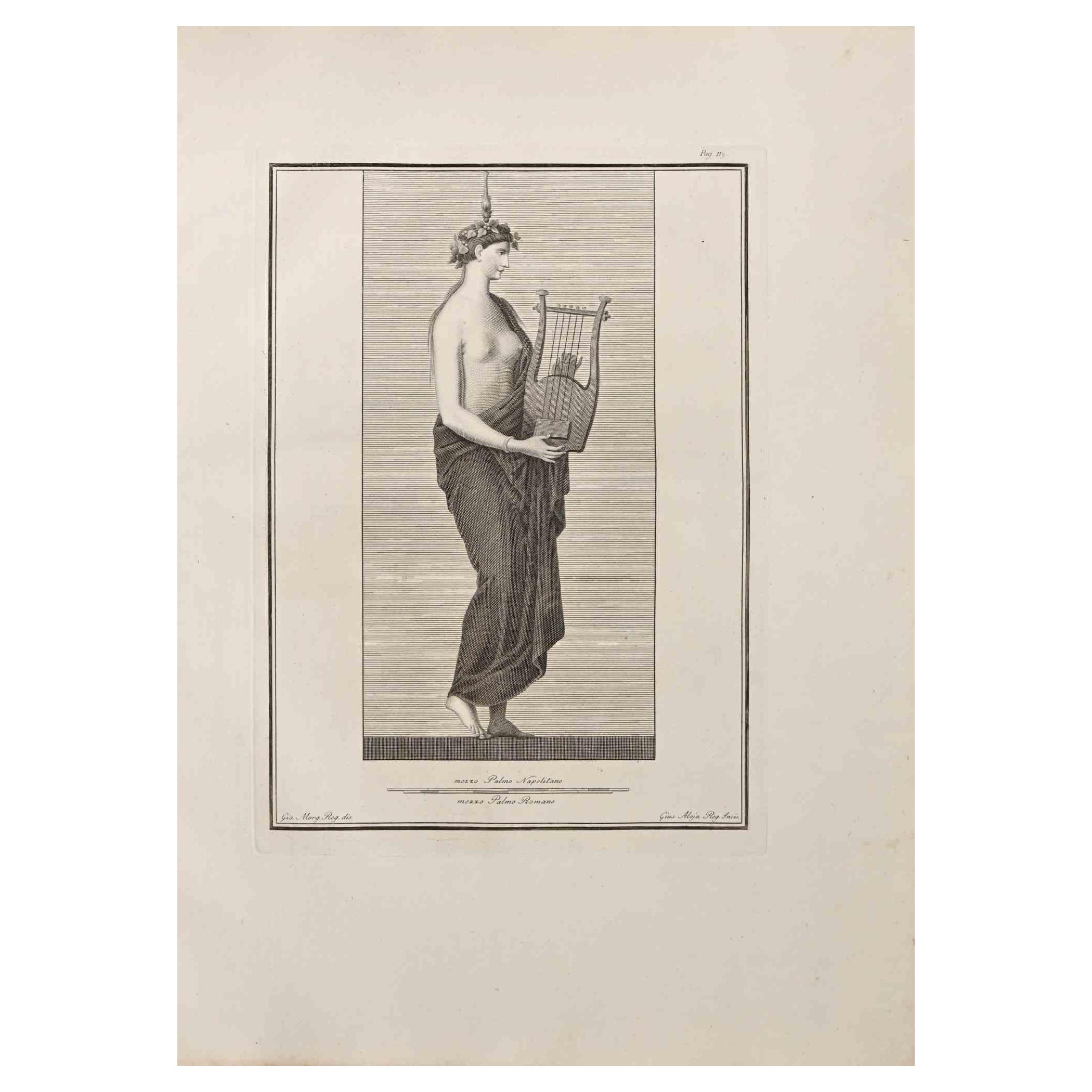 Giovanni Elia Morghen Figurative Print - Ancient Roman Fresco Herculaneum - Etching G. Morghen  - 18th Century