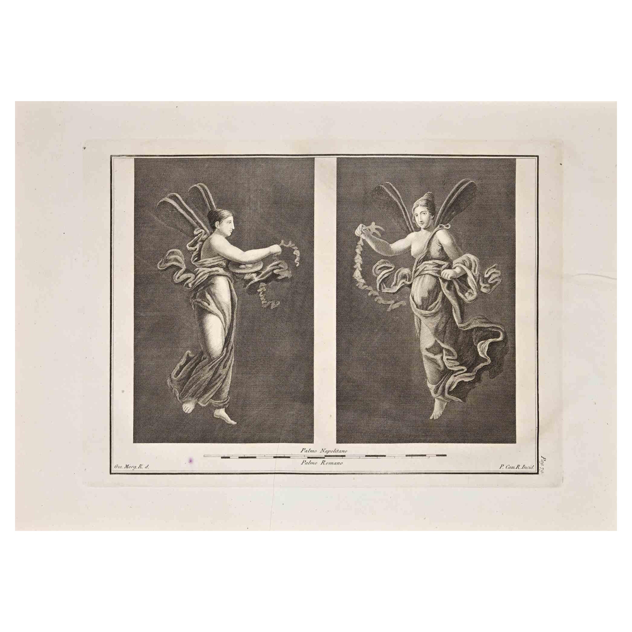 Giovanni Elia Morghen Figurative Print - Ancient Roman Fresco Herculaneum - Etching by G. Morghen  - 18th Century