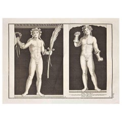 Ancient Roman Fresco Herculaneum - Original Etching by G. Morghen - 18th Century