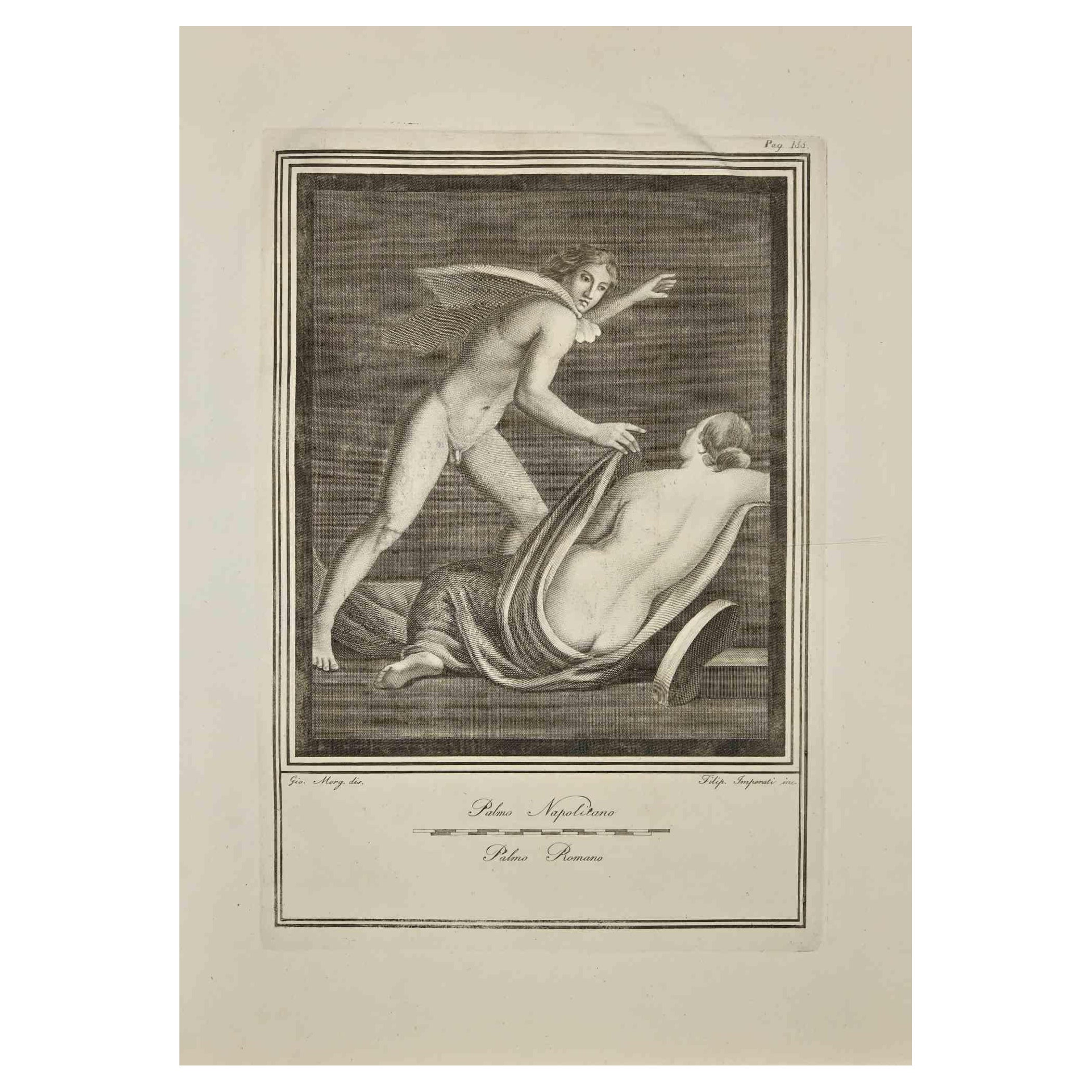 Giovanni Elia Morghen Figurative Print - Ancient Roman Fresco Herculaneum - Etching G. Morghen  - 18th Century