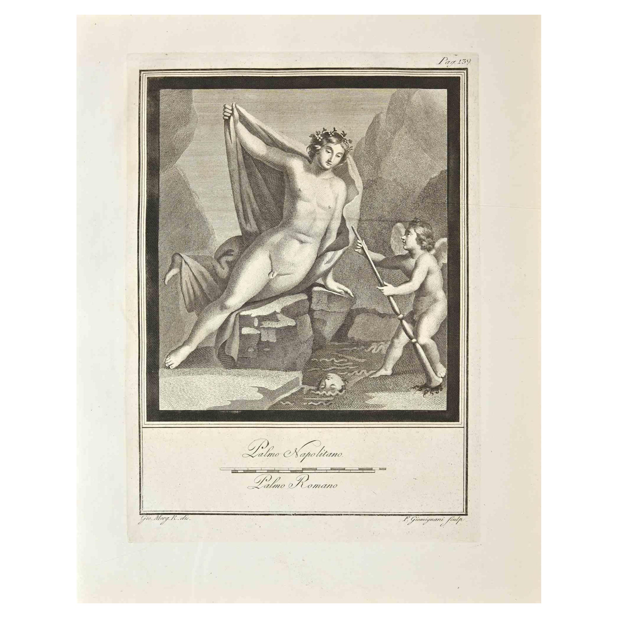 Giovanni Elia Morghen Figurative Print - Ancient Roman Fresco Herculaneum - Etching G. Morghen  - 18th Century