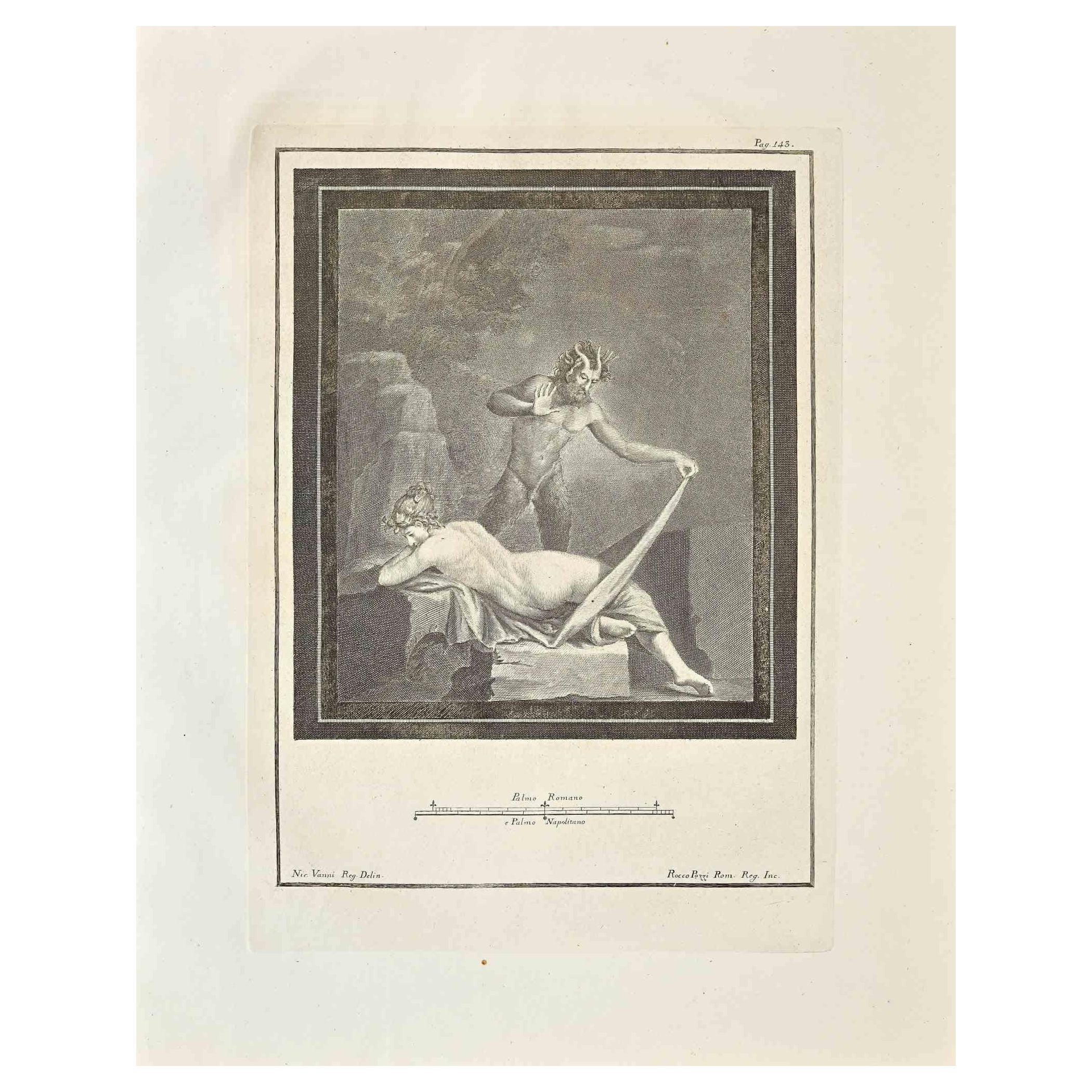 Antikes römisches Fresko aus der Serie "Antiquitäten von Herculaneum", ist eine Radierung auf Papier, die von Nicola Vanni im 18.

Signiert auf der Platte.

Guter Zustand bis auf einige kleinere Flecken und einen Schnitt auf dem Teil.

Die Radierung