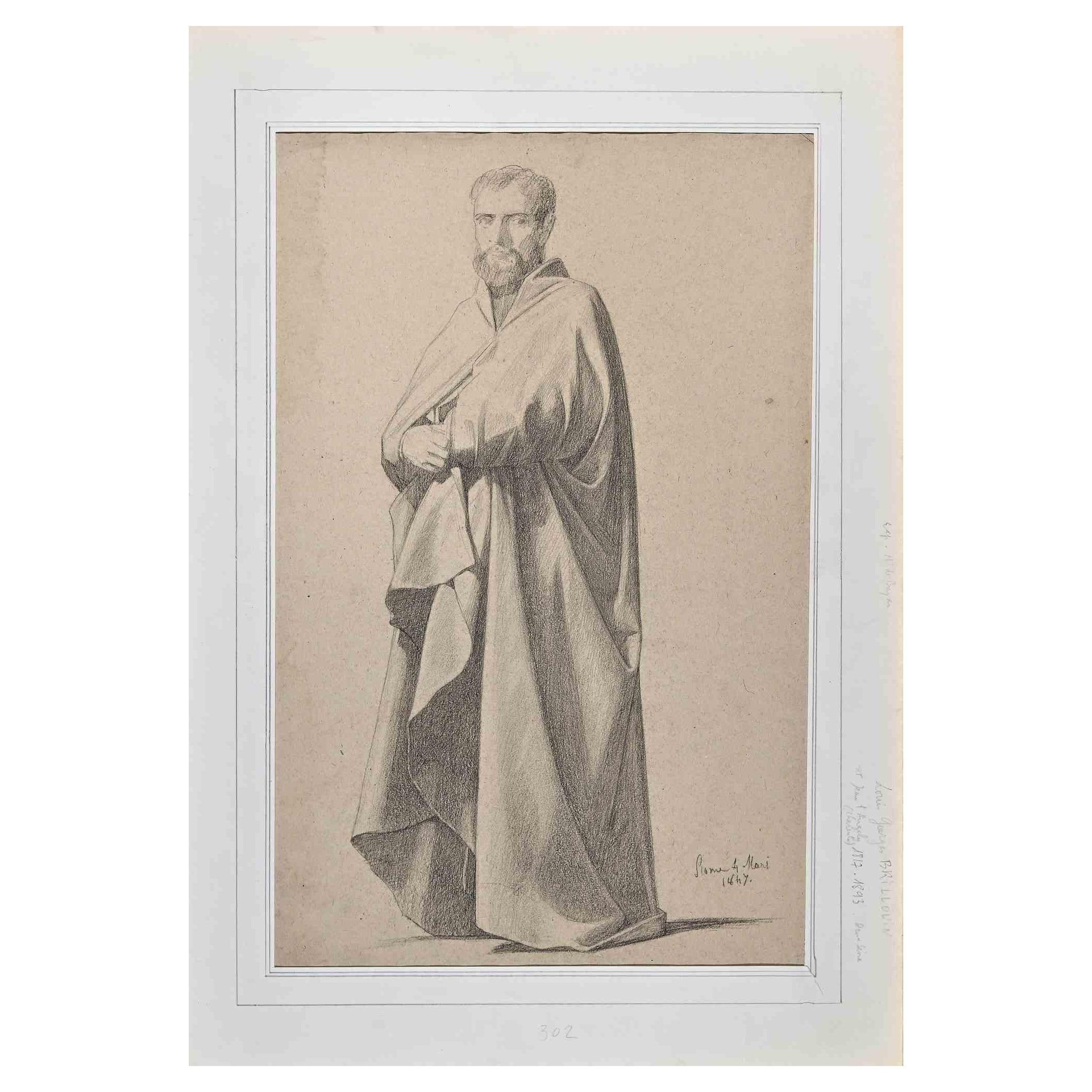Portrait of Man - Drawing by Louis G. Brillouin - 19th Century