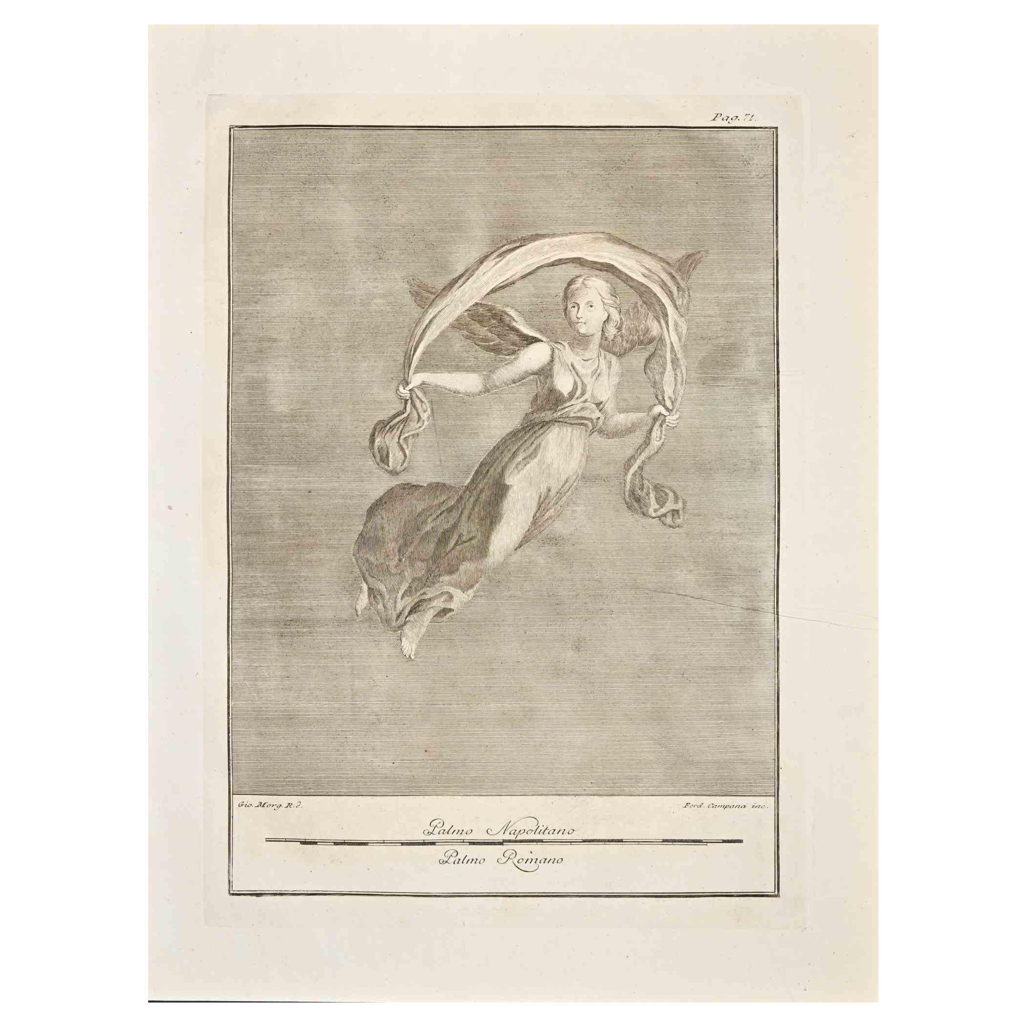 Giovanni Elia Morghen Figurative Print – Antikes römisches Fresco-Herculaneum – Radierung G. Morghen  – 18. Jahrhundert