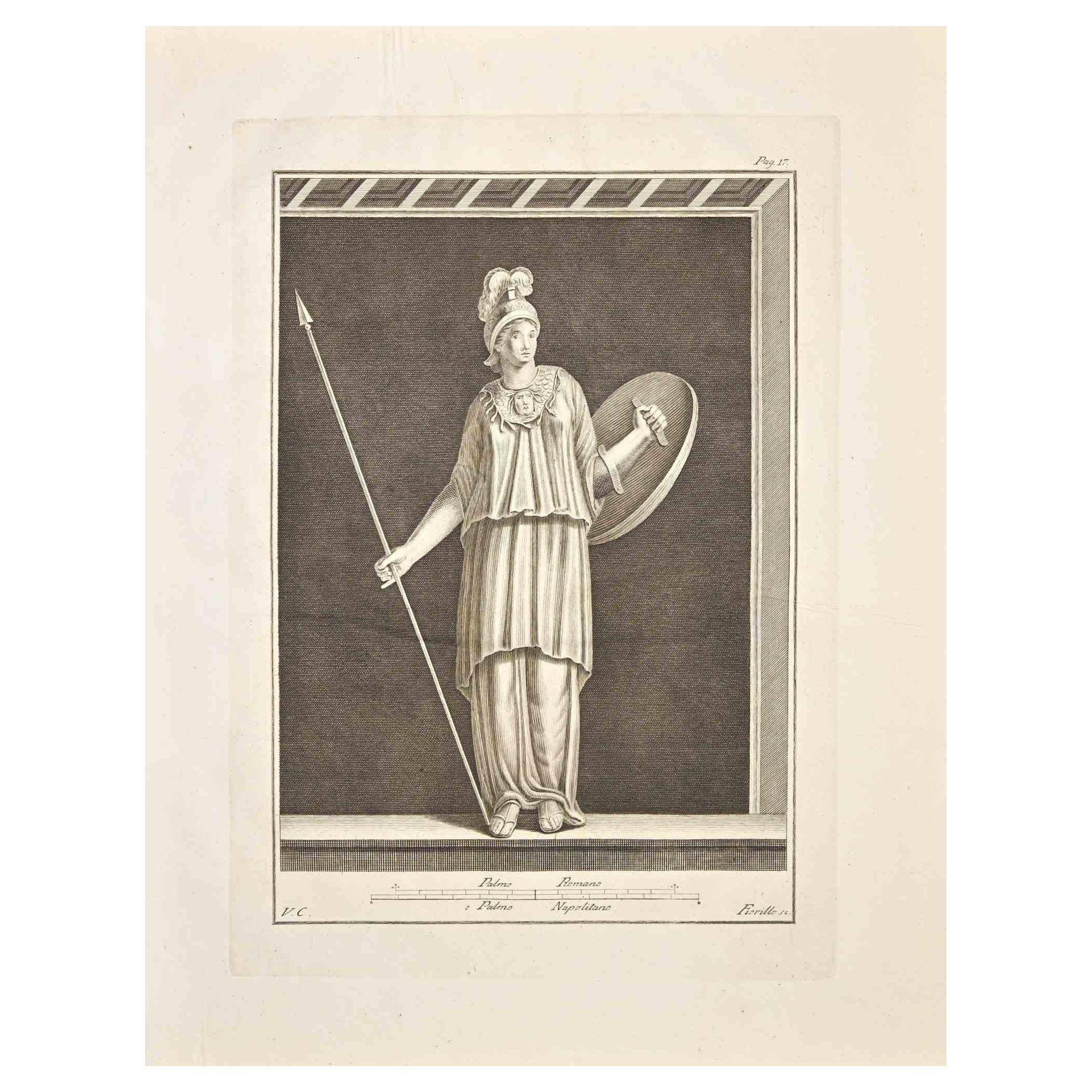 Vincenzo Campana Figurative Print - Ancient Roman Fresco Herculaneum - Etching V. Campana - 18th Century