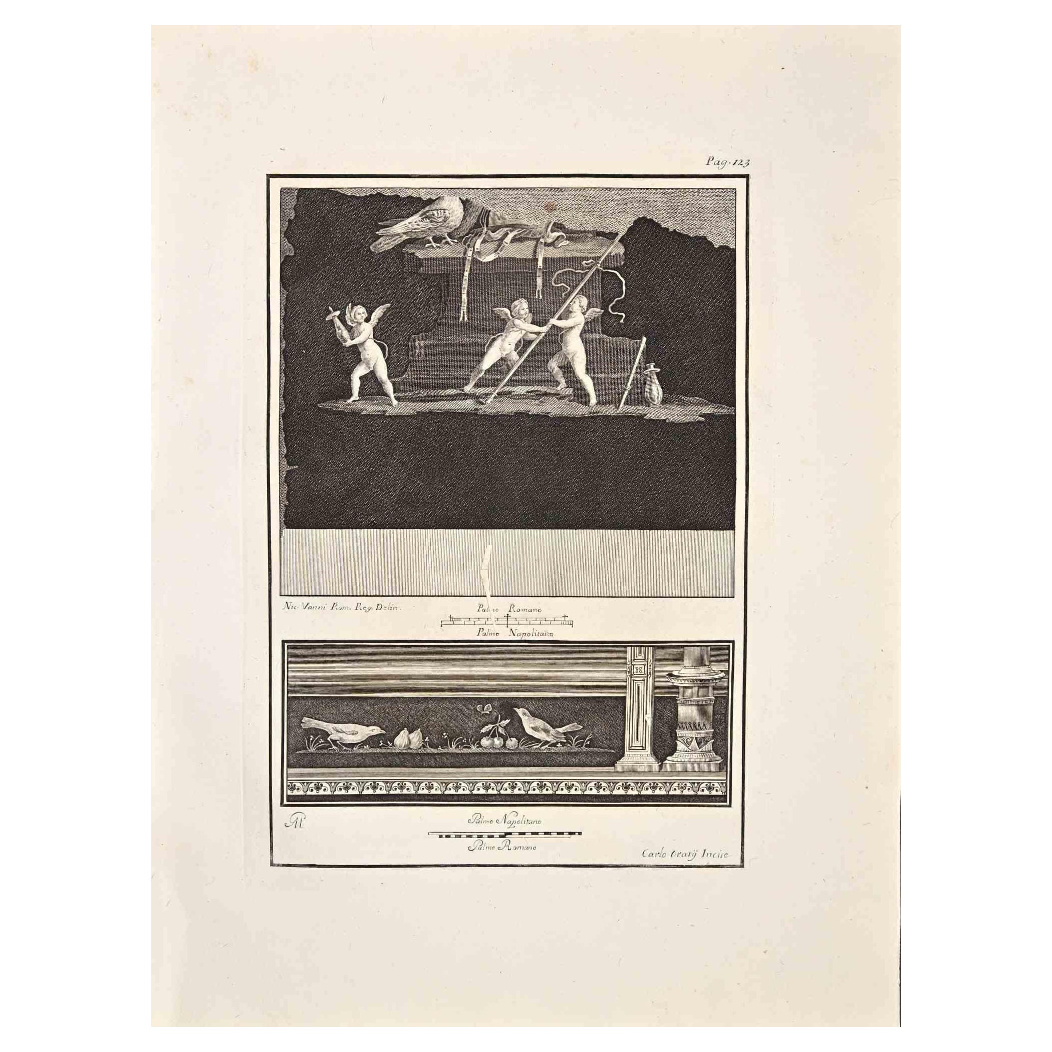 Antikes römisches Fresko aus der Serie "Antiquitäten von Herculaneum", ist eine Radierung auf Papier von Carlo Ortij aus dem 18. Jahrhundert.

 

Signiert auf der Platte.

 

Guter Zustand bis auf einige kleinere Flecken und einen Schnitt links
