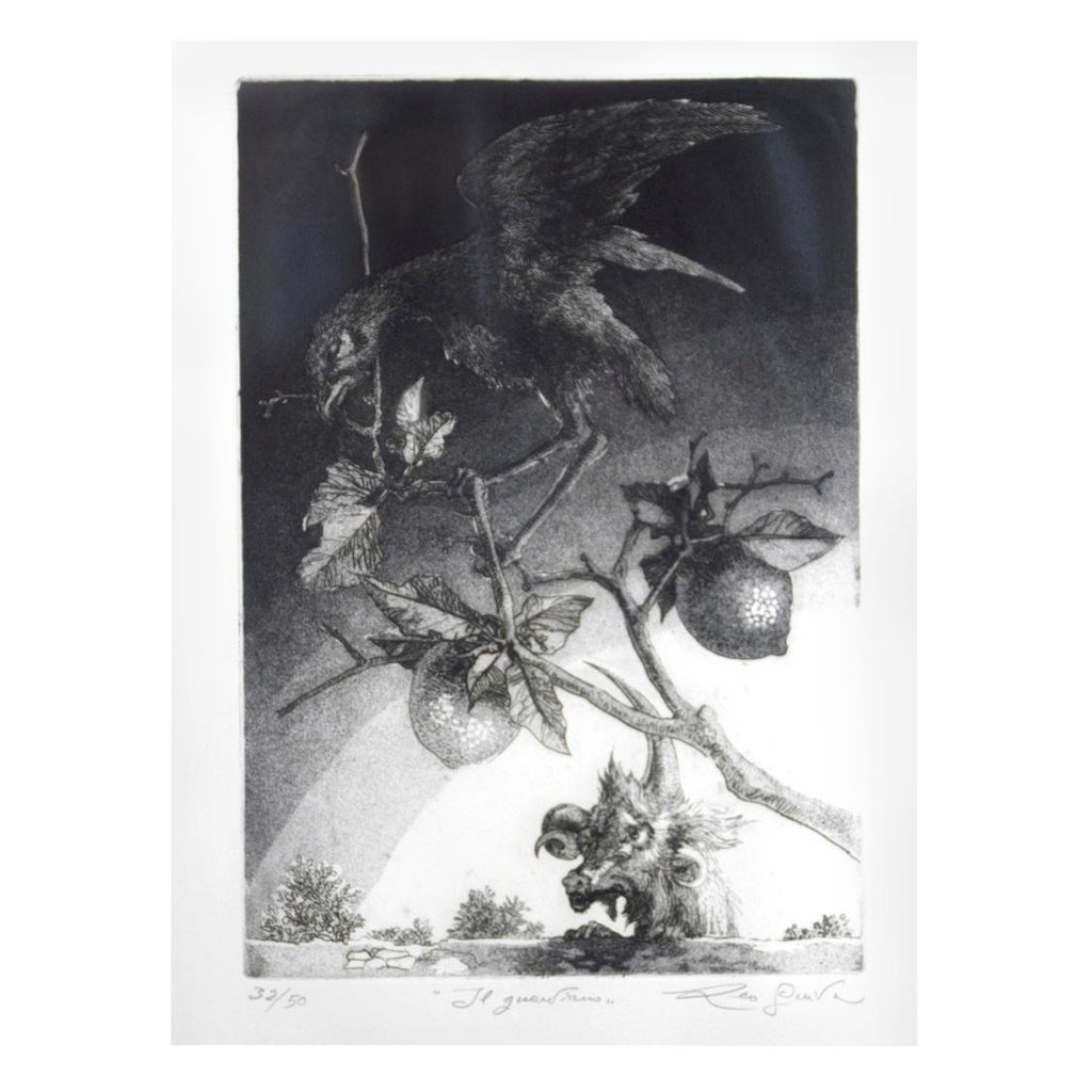 Il Guardiano  is an original Contemporary artwork realized in  1975  by the italian Contemporary artist  Leo Guida  (1992 - 2017).

Original Aquatint and Etching on paper. Black ink.

Frame is included. 

Total Dimensions: cm 70 x 0.1 x 50.

Mint