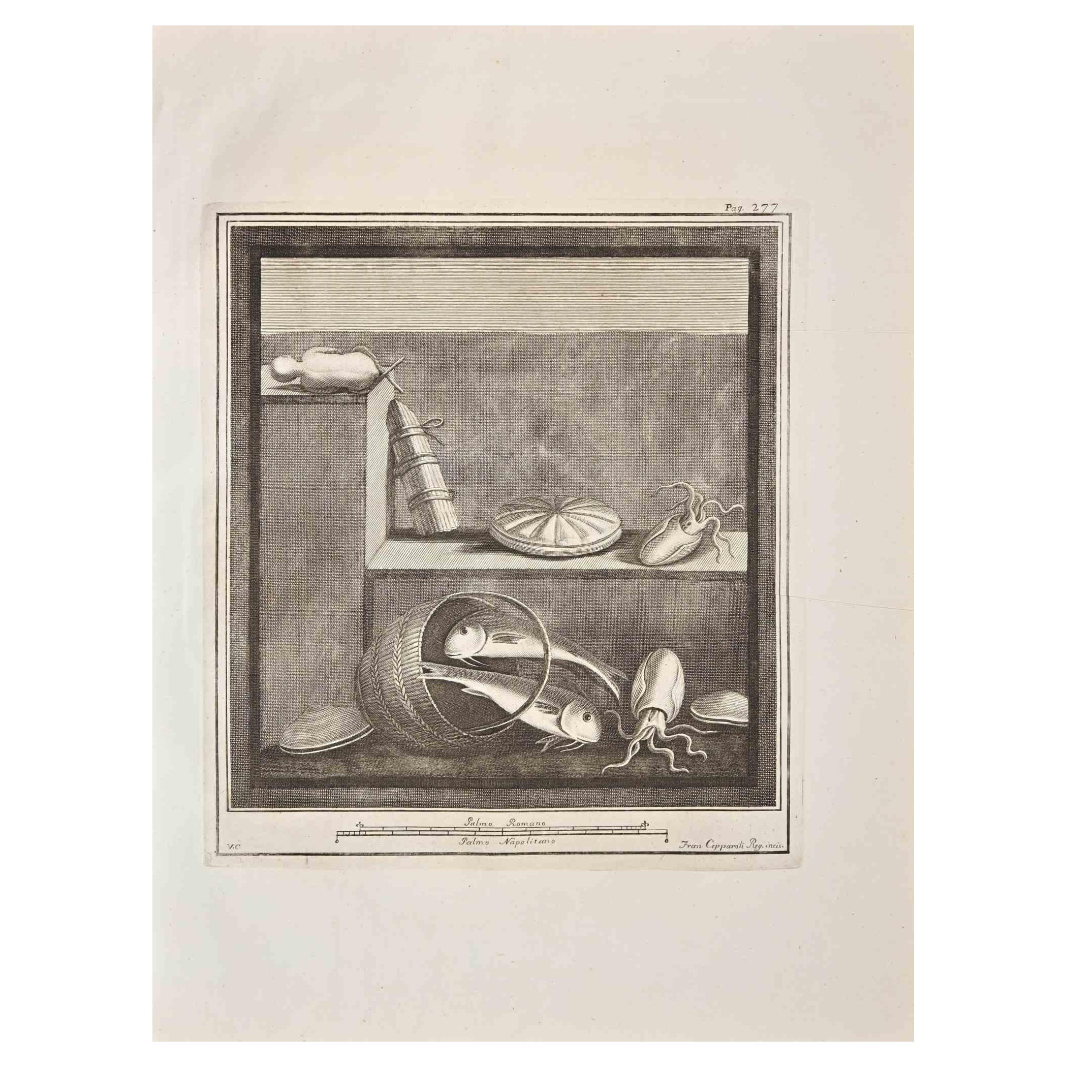 Francesco Cepparoli Figurative Print - Ancient Roman Fresco Herculaneum - Etching F. Cepparoli  - 18th Century