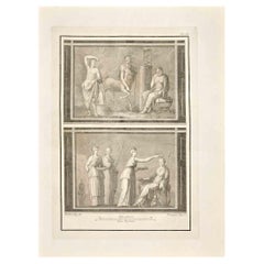 Ancient Roman Fresco Herculaneum - Etching P. Campana - 18th Century