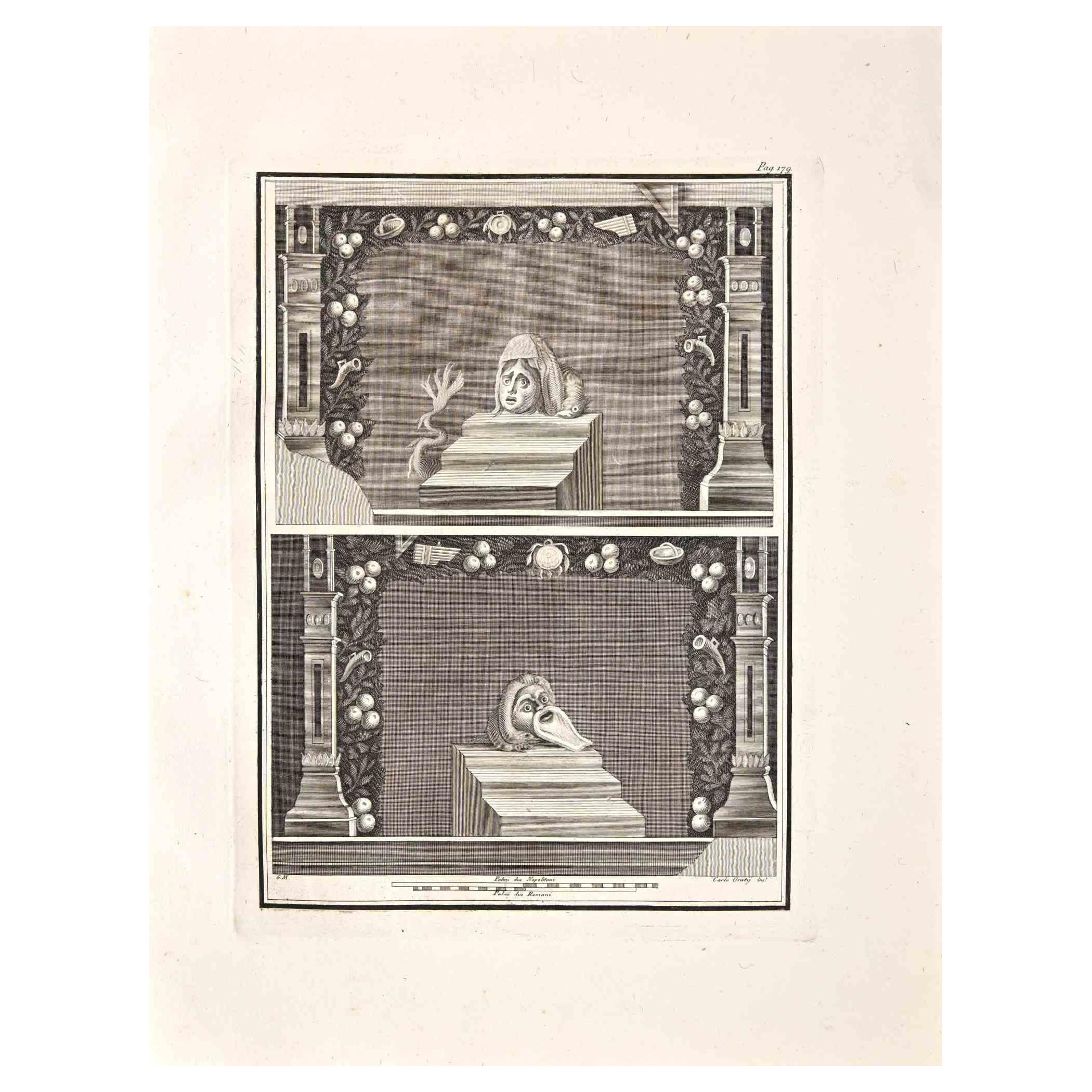 Carlo Oratij Figurative Print - Antiquities of Herculaneum- Original Etching By C. Oratij- 18th Century