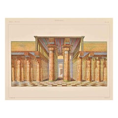 Egyptian Temple - Chromolithograph by A. Alessio - Early 20th Century