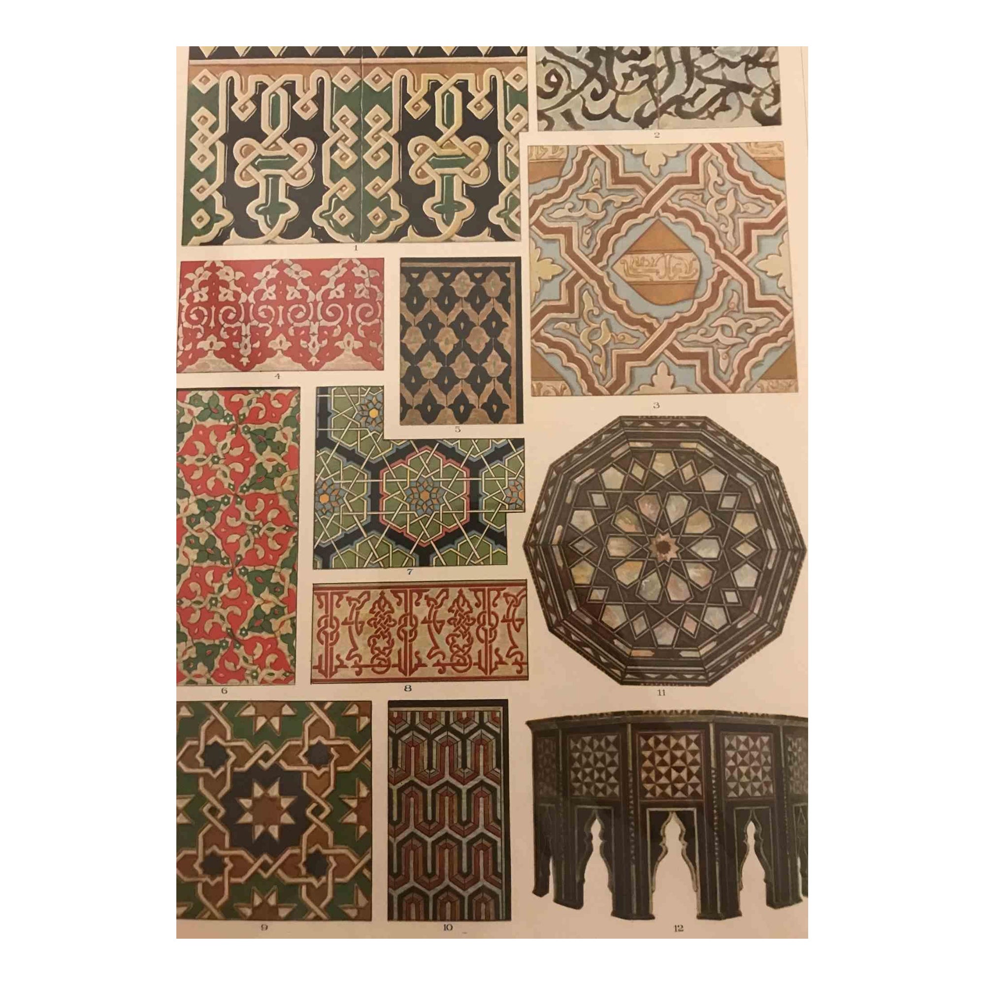Decorative Motifs - Arabic Style is a print on ivory-colored paper realized by  A. Alessio in the  early 20th Century. Signed on the plate on the lower.

Vintage Chromolithograph.

Very good conditions.

The artwork represents Decorative motifs