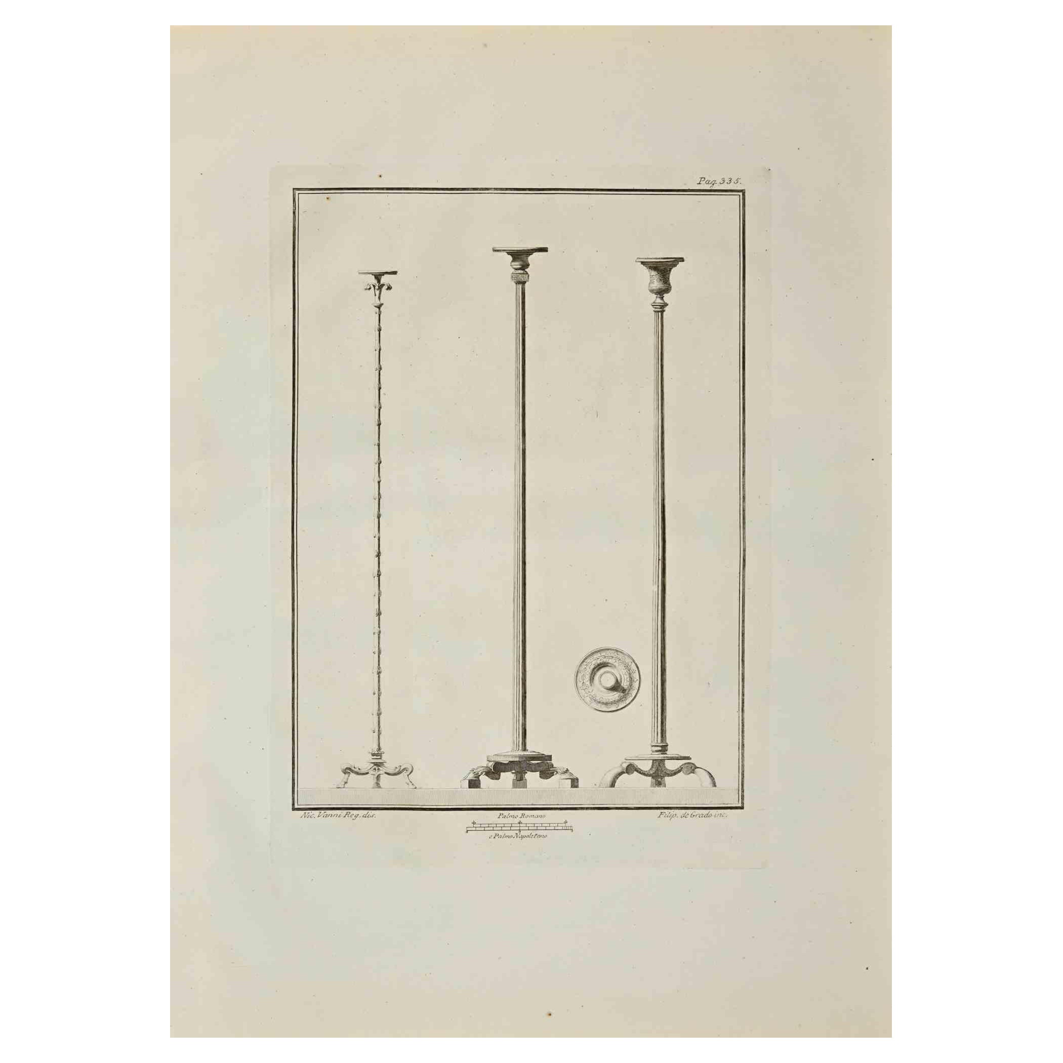 Nicola Vanni Figurative Print – Antikes römisches Fresco-Herculaneum – Original-Radierung von N. Vanni  – 18. Jahrhundert