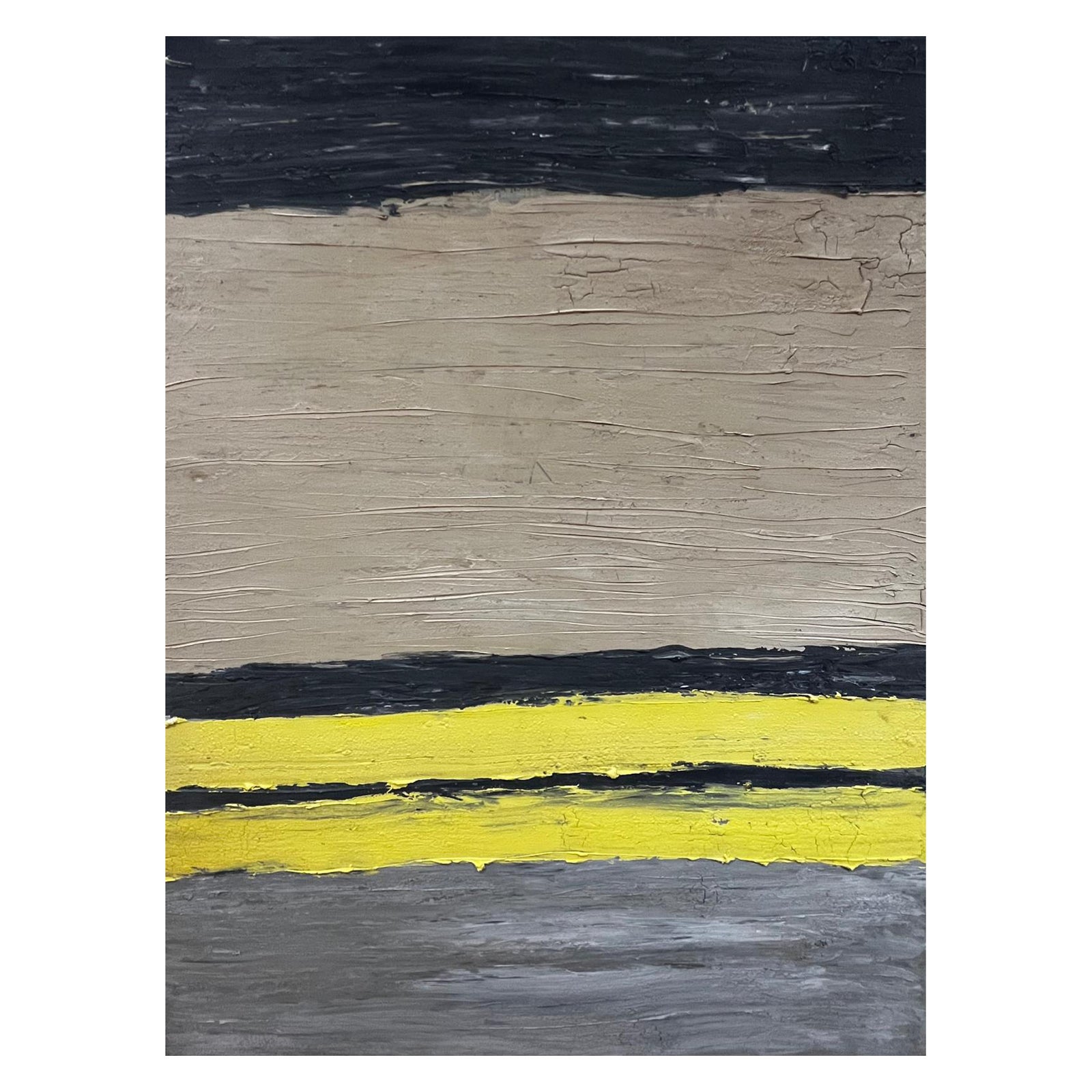 Großes abstraktes französisches expressionistisches Ölgemälde des 20. Jahrhunderts in Schwarz, Grau, Gelb