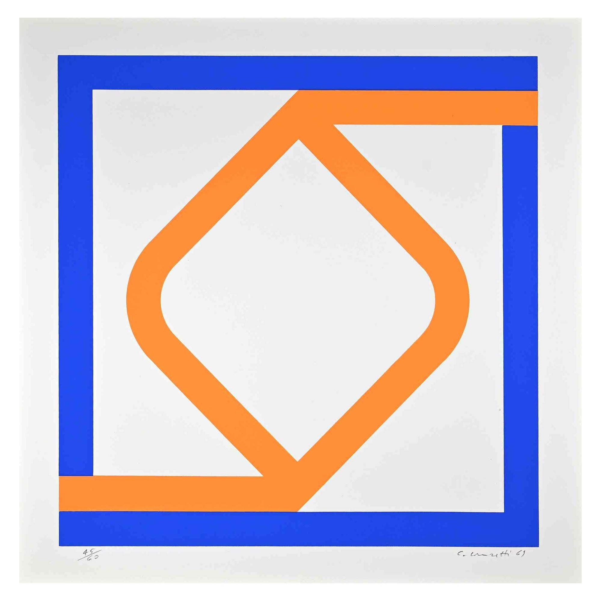 Abstract composition is an original screen print realized by Carlo Lorenzetti in 1969.

Editor Segnapassi Pesaro.

hand-signed.

Numbered, Edition, 45/60.

Carlo Lorenzetti (Venice, 1858 - Venice, 1945) an Italian sculptor and artist. After