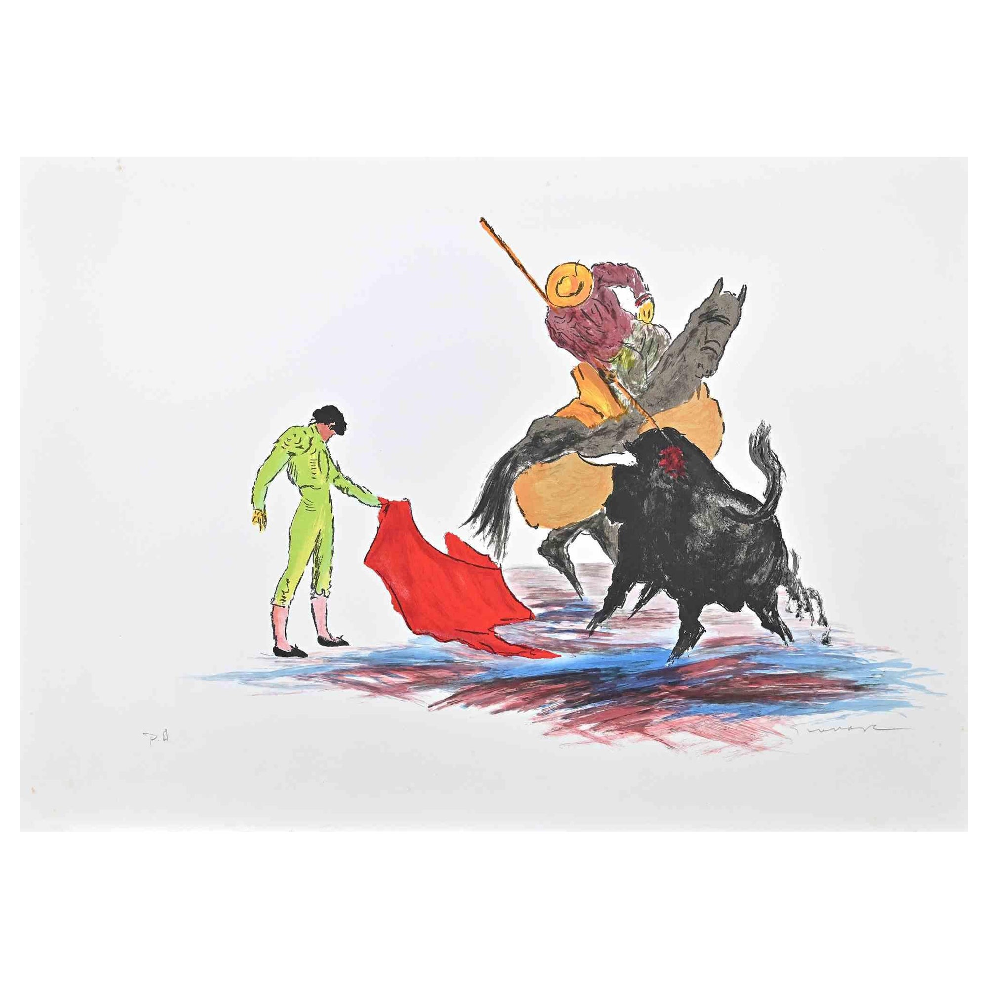 Bullfighter is a very colorful artwork realized by Josè Guevara in the  1990s.

Lithograph on paper. Edited by Fondazione Di Paolo.

Hand-signed.

Artist's proof.

Good conditions.

The artwork shows one of the most represented themes of Josè