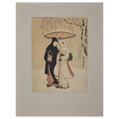 Vintage Lovers  - Woodcut after Suzuki Harunobu - Mid-20th Century