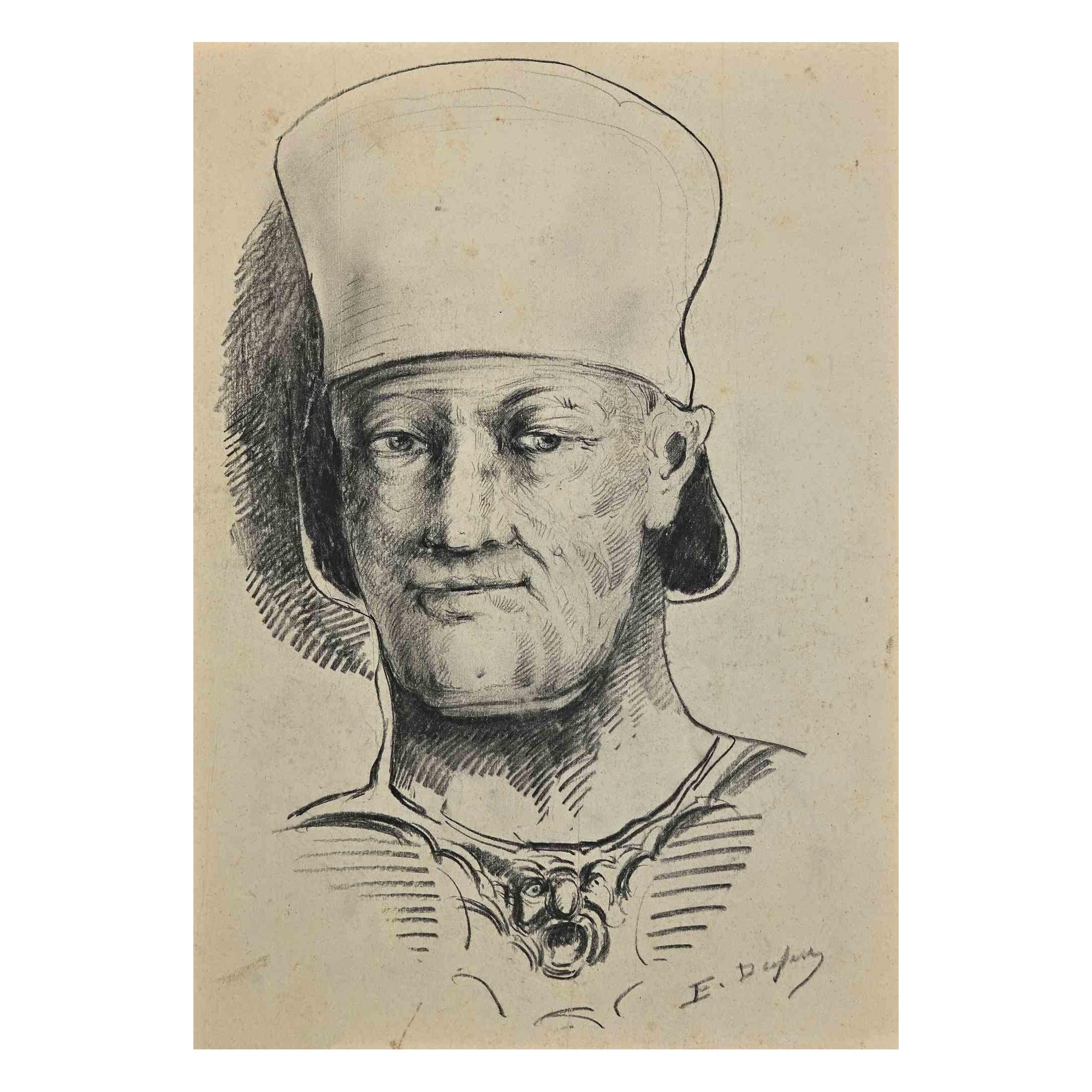 Portrait d'homme - Dessin d'Edouard Dufeu - Milieu du 19e siècle