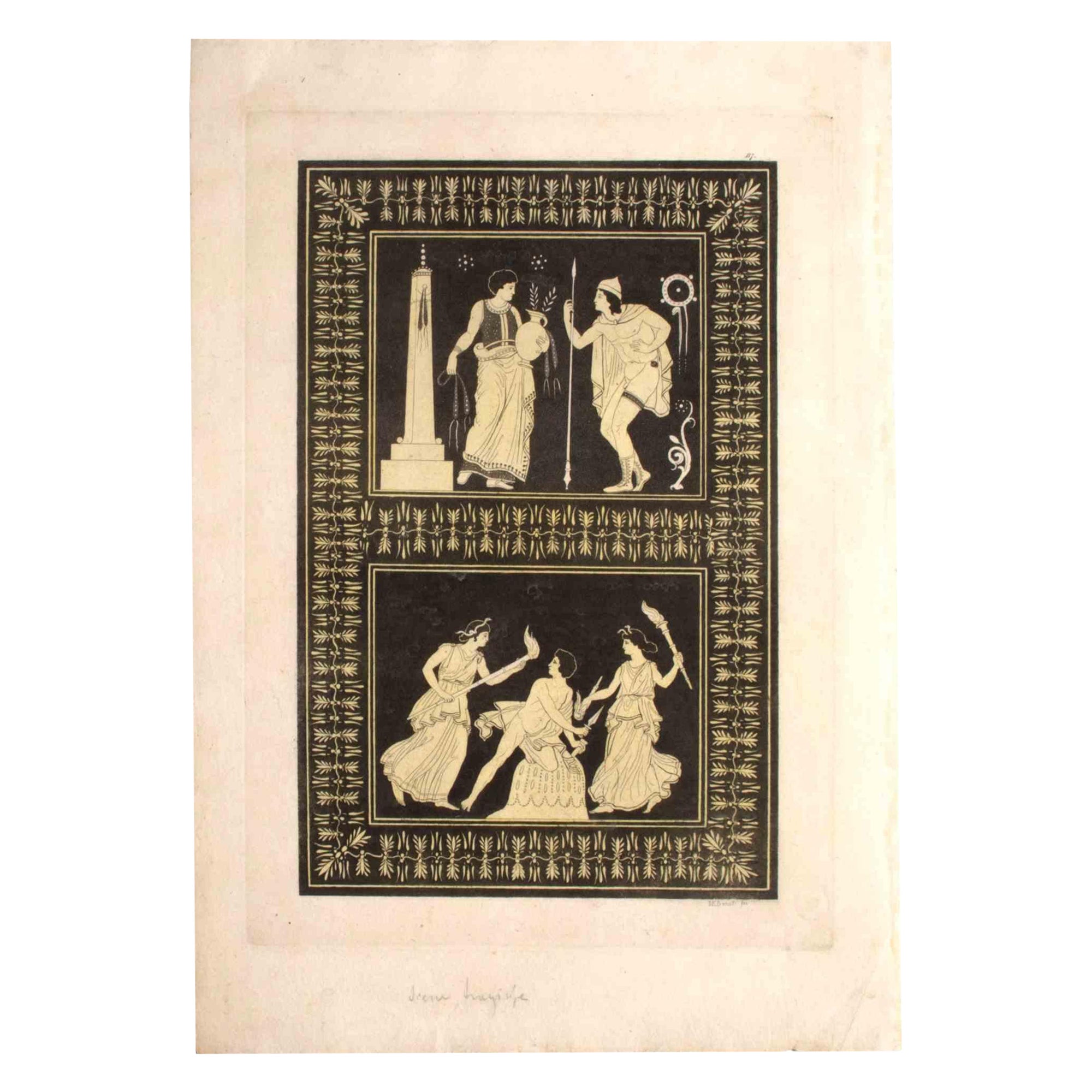 Theodore Valerio Portrait Print - Mythological Scene - Etching by Domenico Klemi Bonatti - 1850