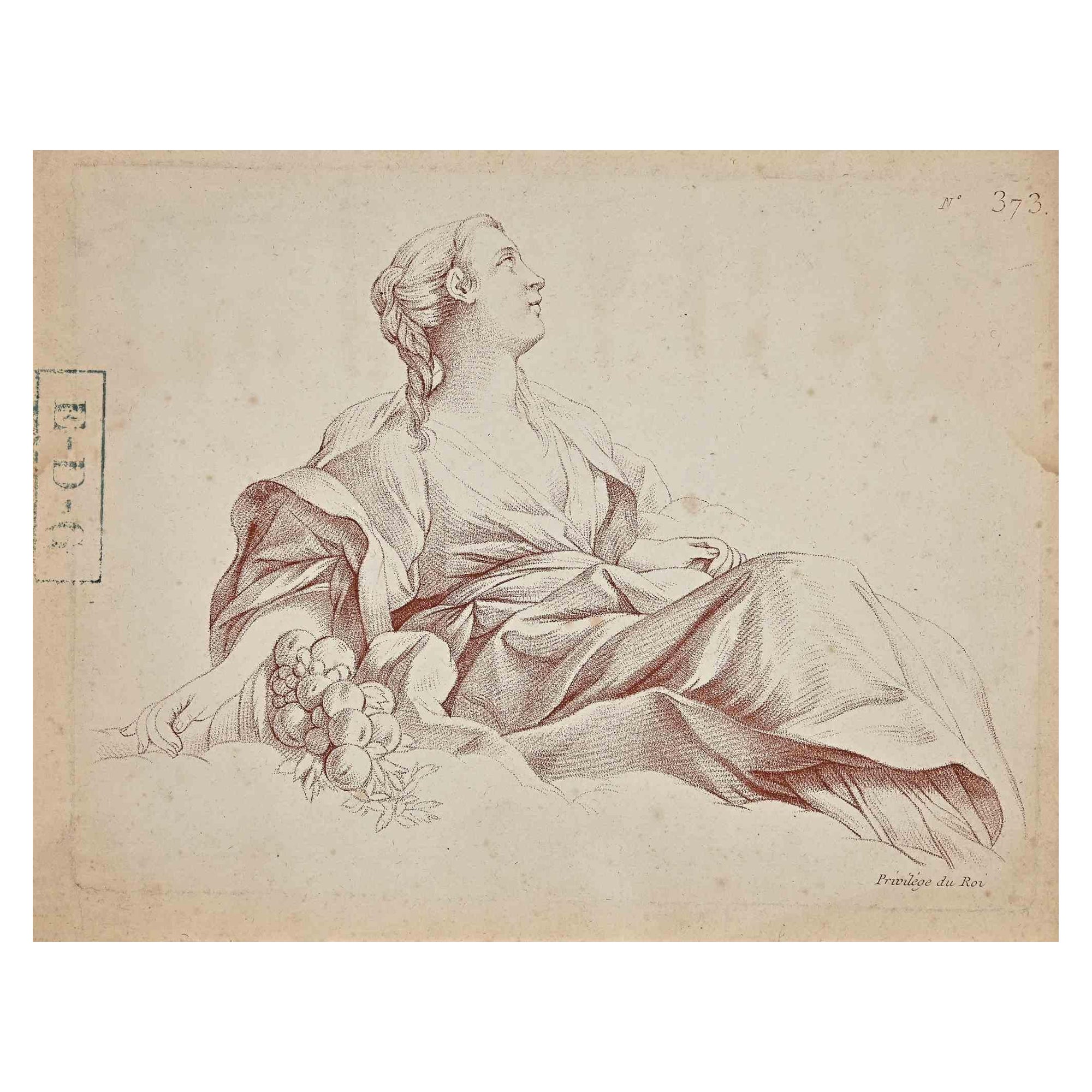 Unknown Figurative Print - Woman With Cornucopia - Lithograph by French artist - 1830