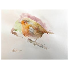 Robin, Vogel, Aquarell, handgefertigtes Gemälde