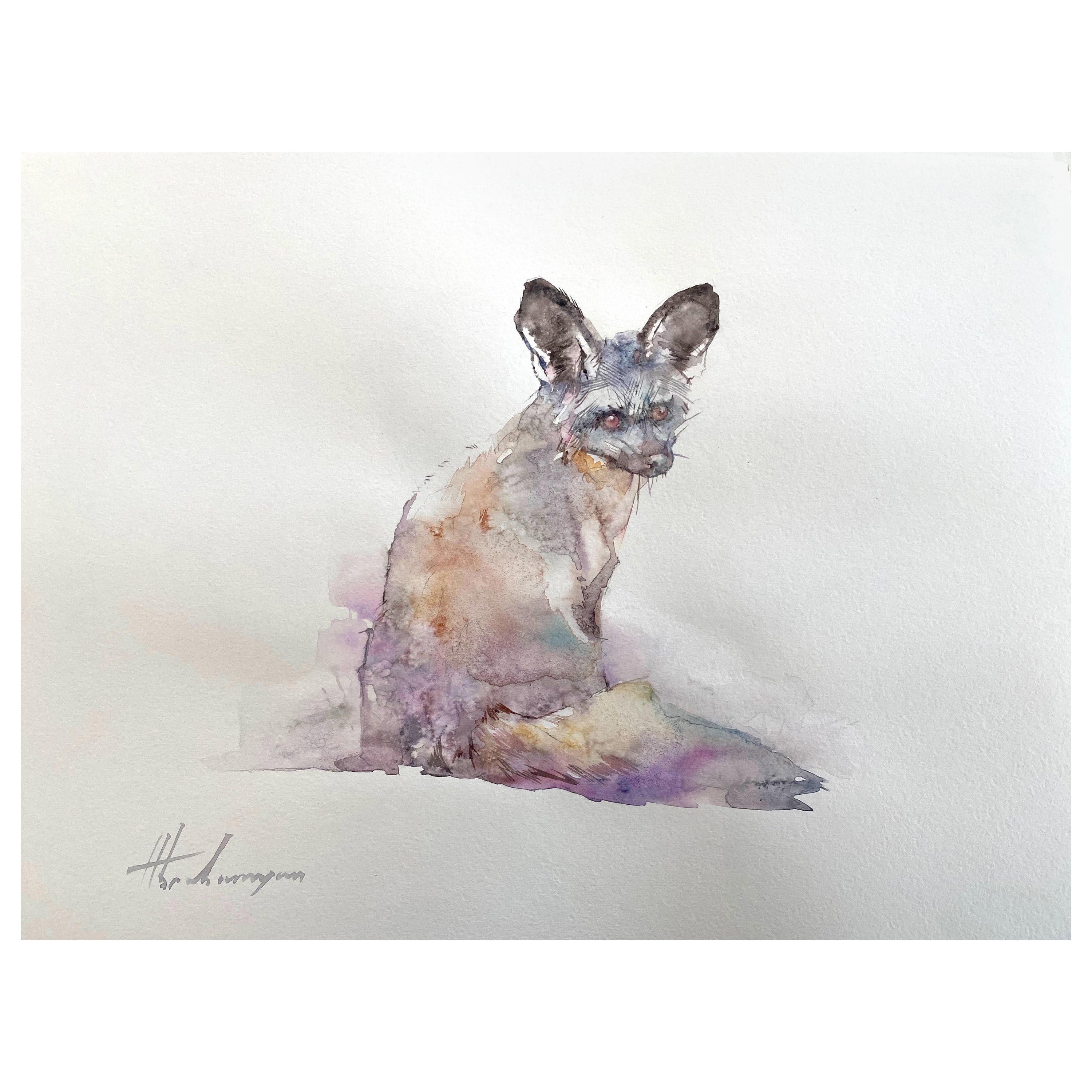 Artyom Abrahamyan Animal Art - Fenek, Animal, Watercolor Handmade Painting