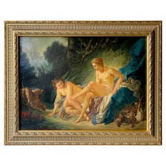 French 19th century Rococo painting "Diana bathing" Goddess Love 
