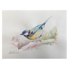 Großer Tit, Vogel, Aquarell, handgefertigtes Gemälde