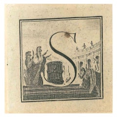 Antiquitäten des Herculaneum Buchstabens L – Radierung von Gaspar V. Wittel – 18. Jahrhundert