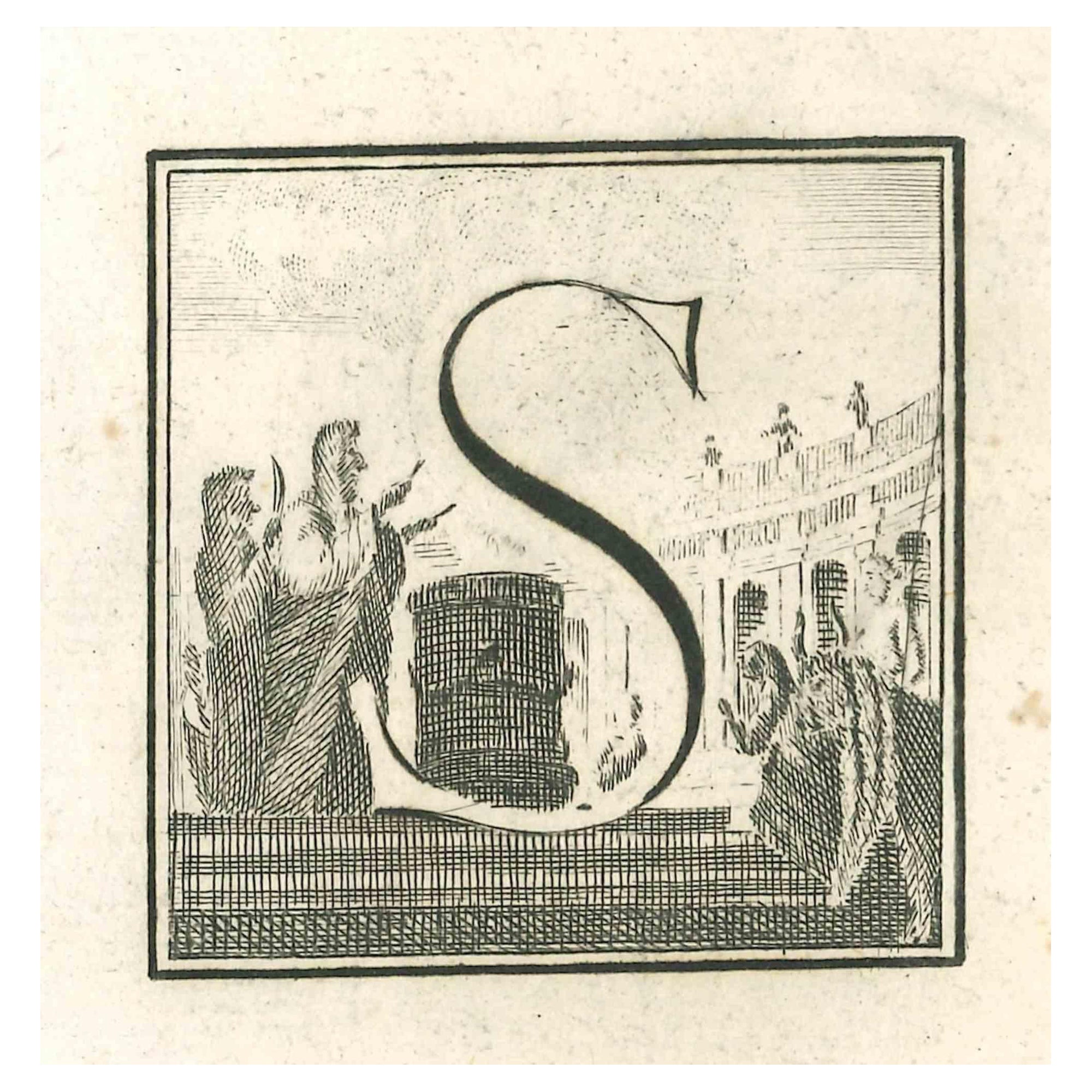 Gaspar Van Wittel (Vanvitelli) Figurative Print - Antiquities of Herculaneum Letter S - Etching by Gaspar V. Wittel- 18th Century