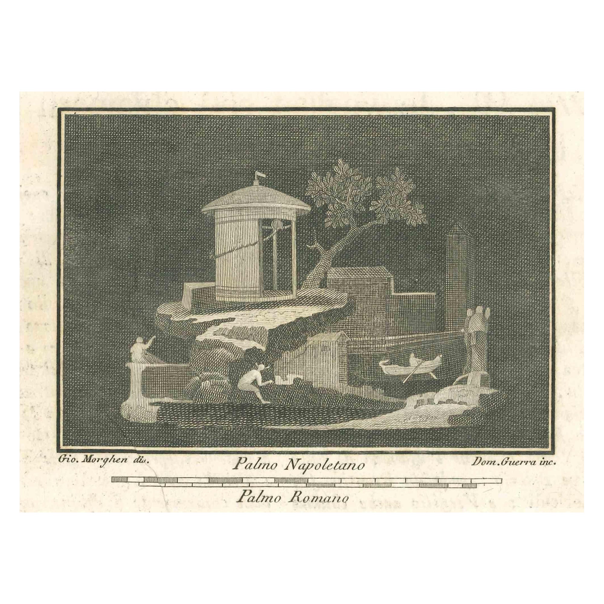 Ancient Roman Scene from the series "Antiquities of Herculaneum", is an original etching on paper realized by Giovanni Morghen in the 18th Century.

Signed on the plate.

Good conditions with some foxing.

The etching belongs to the print suite