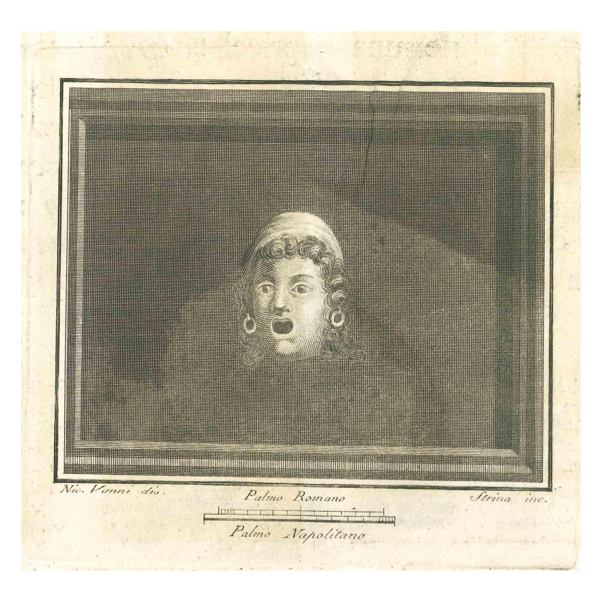 Niccolò Vanni Figurative Print - Ancient Theatrical Mask - Etching  - 18th Century