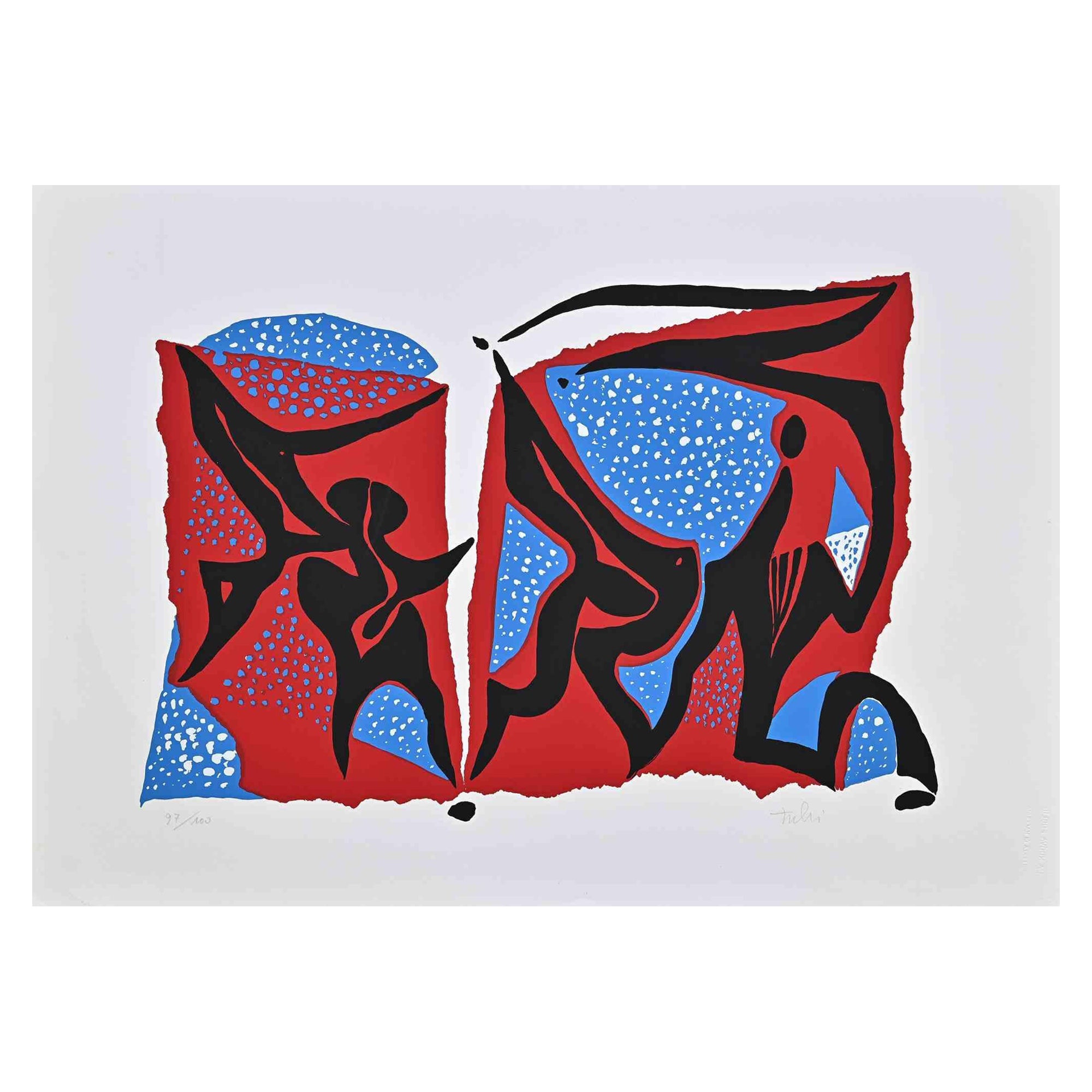 Carnivalesque Composition ist ein farbiger Siebdruck auf Papier, der 1973 von dem italienischen Künstler Wladimiro Tulli realisiert wurde.

Rechts unten handsigniert.

Nummerierte Auflage von 97/100.

Ein schönes Kunstwerk, das eine abstrakte