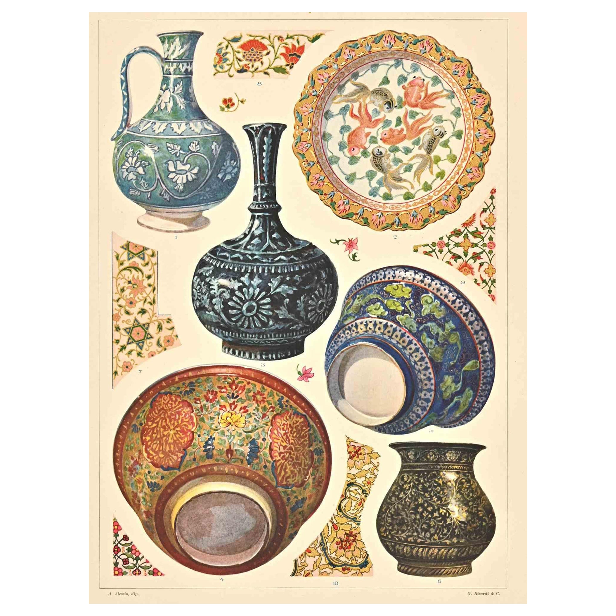 Motivos decorativos - Indio - Cromolitografía de A. Alessio - Principios del siglo XX