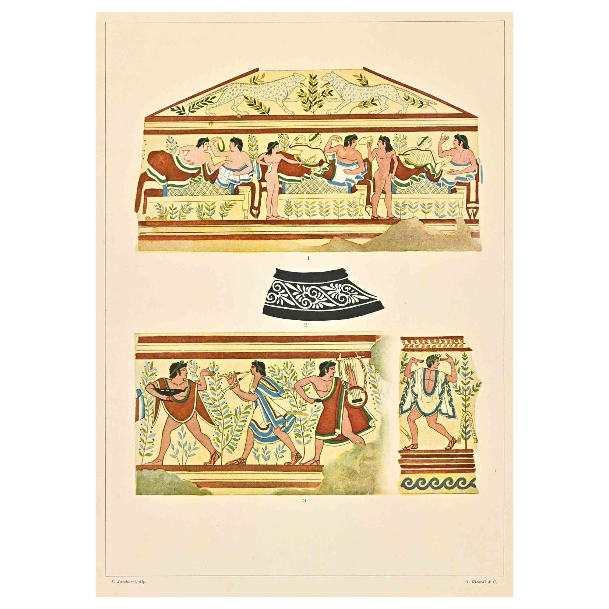 Decorative Motifs- Etruscan - Chromolithograph by A. Alessio - Early 20th Centur