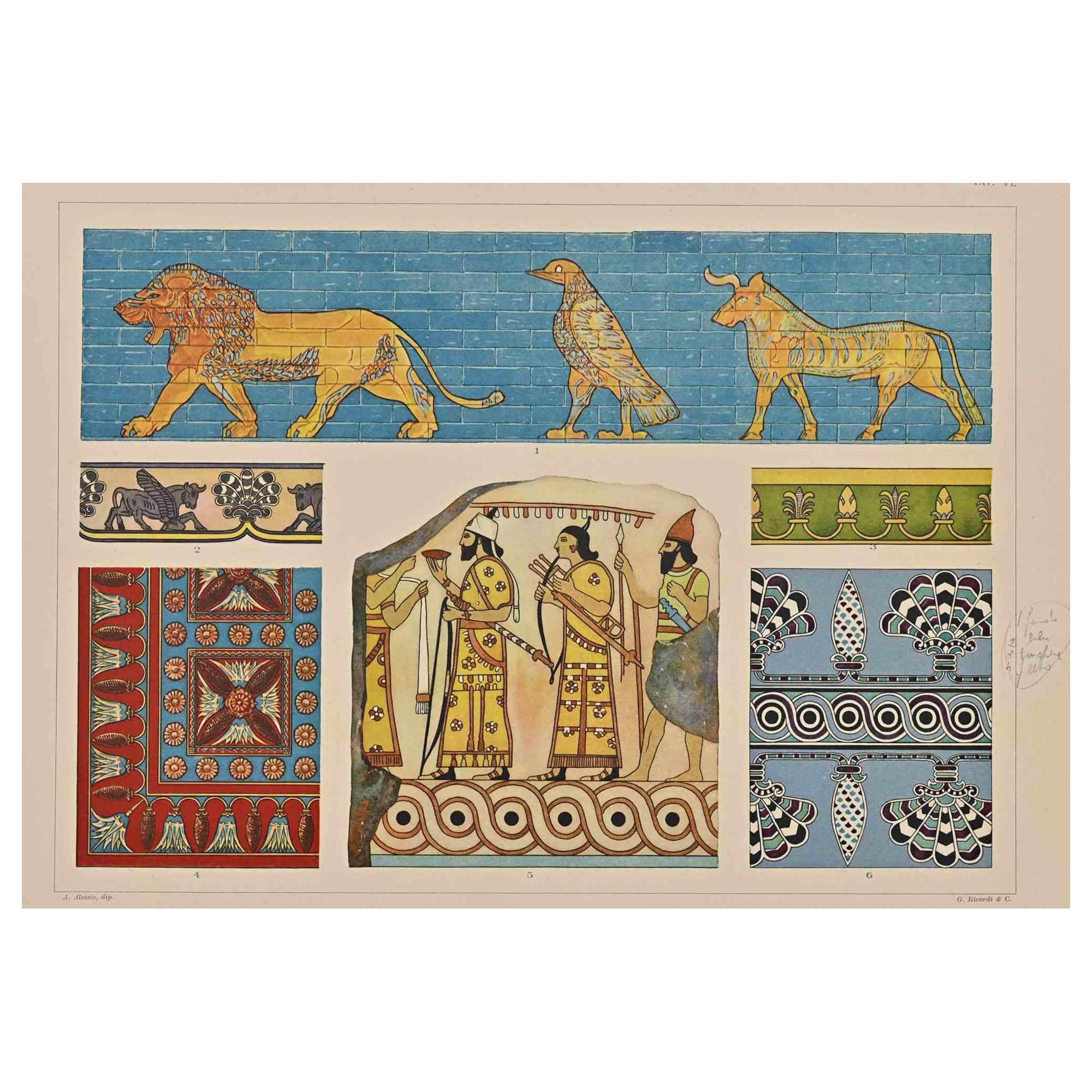 Motifs décoratifs asymétriques - Chromolithographie d'après A. Alessio