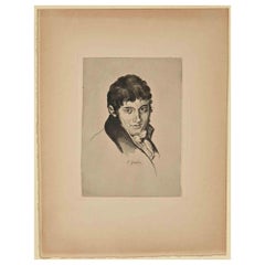 Portrait - Etching by Pierre Grandon - 19th Century