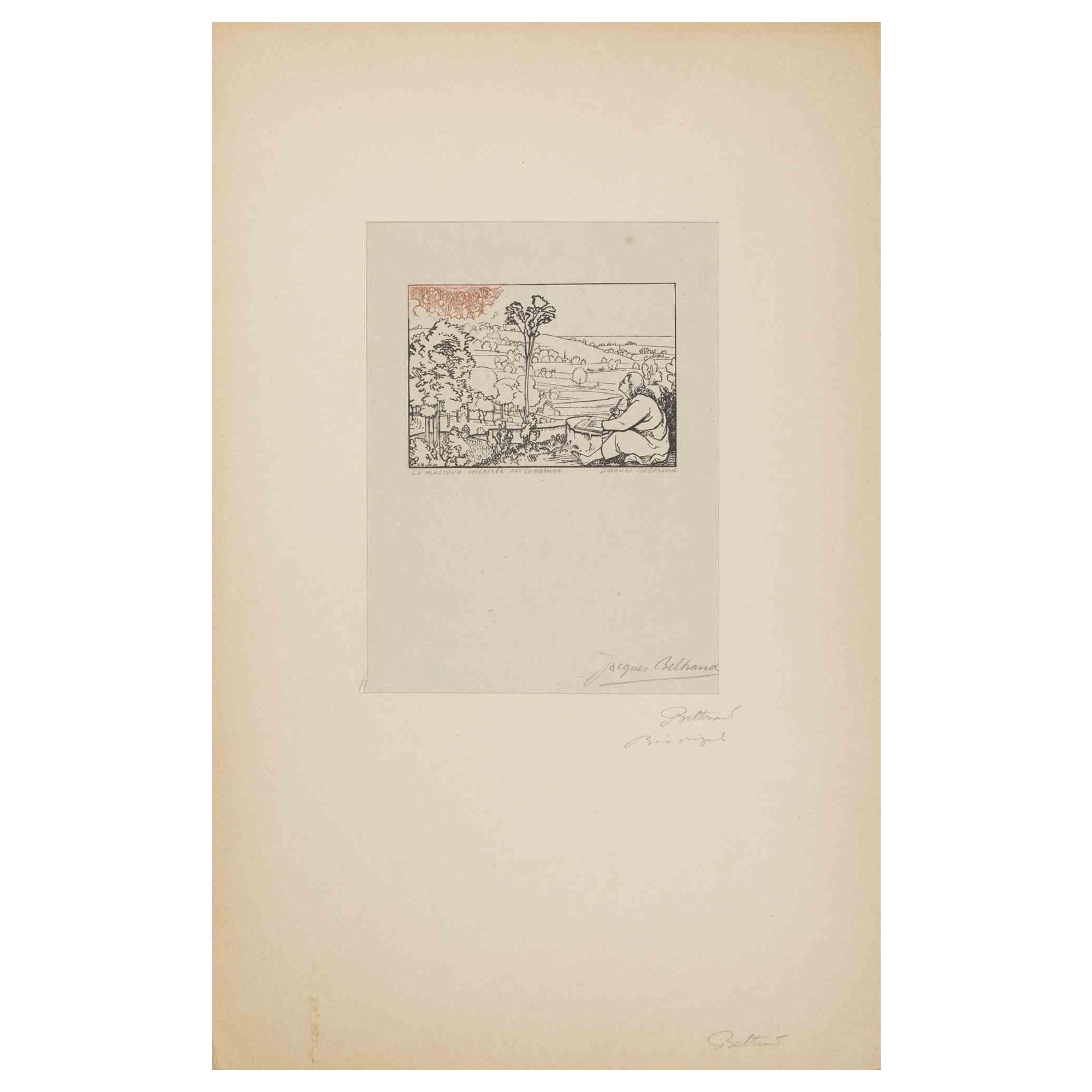Paysage - gravure sur bois de Jacques Bethand - Début du 20e siècle