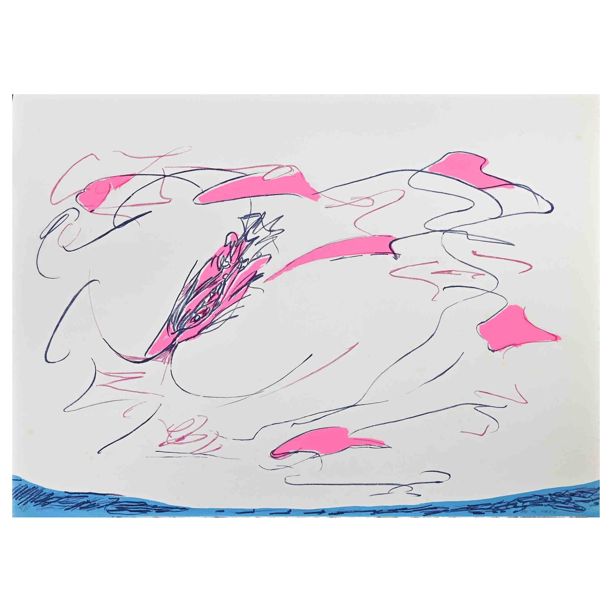 Abstract Pink  Composition is a colored screen print realized by the contemporary artist Giulio Turcato in 1973.

Hand-signed in pencil on the lower right.

Numbered on the lower left margin, edition 85/100.

Authenticity label of La Nuova Foglio on