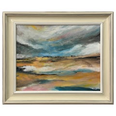Atmospheric Abstract Landscape Seascape Art of England using Blue & Warm Yellows